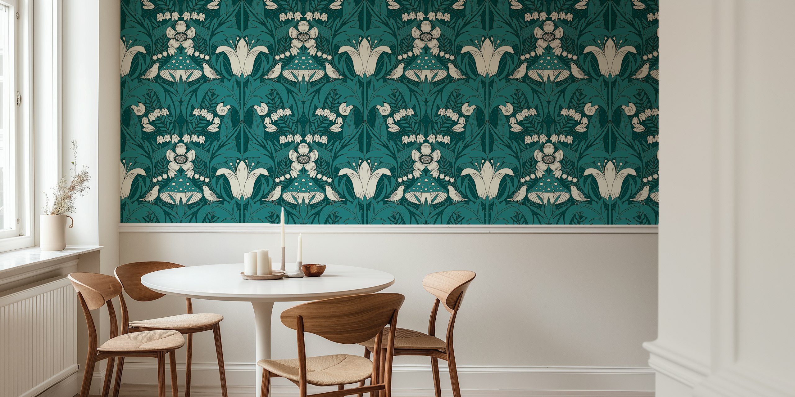 Art Nouveau Woodland Wilderness behang in een kamer