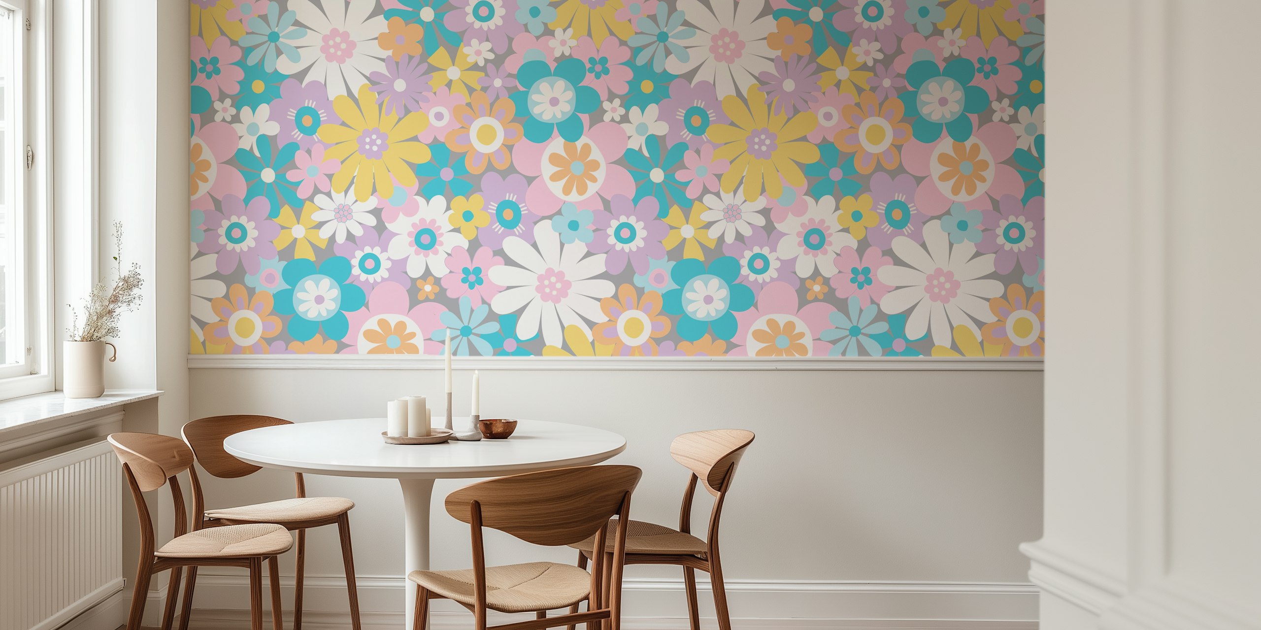 Retro Psychedelic Flowers tapet i et rum