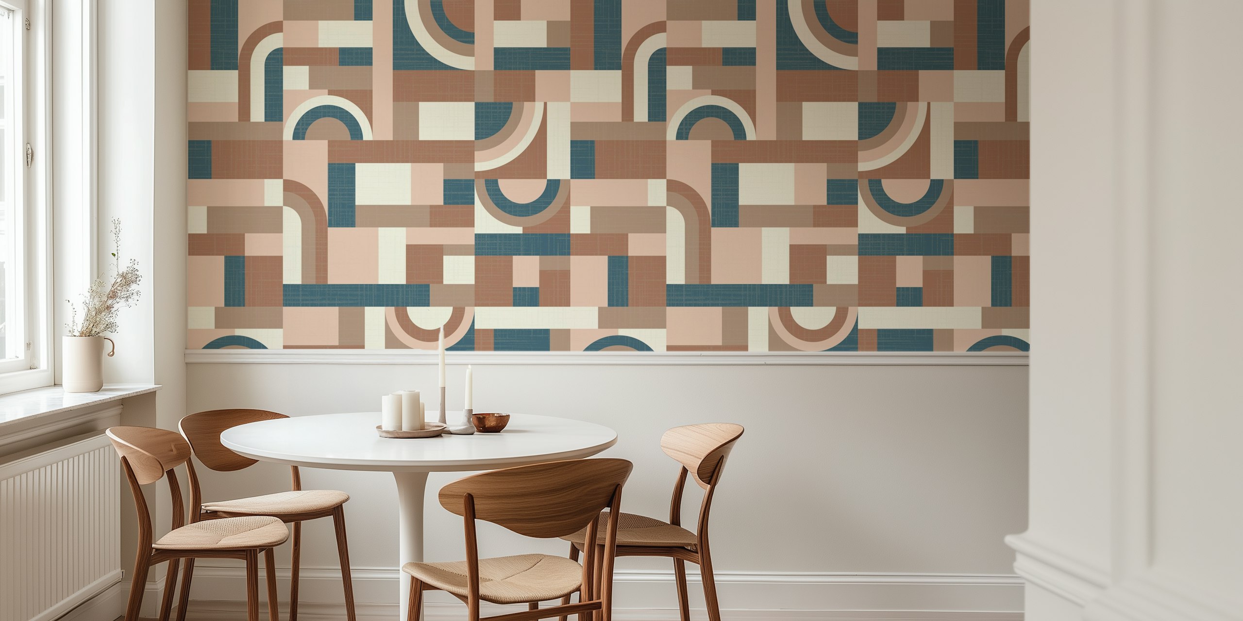 Geometric mocha and teal pattern wallpaper