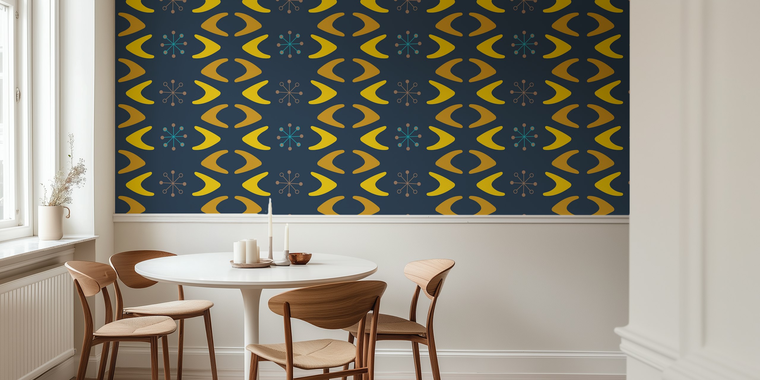 Papel pintado Midcentury Boomerangs en una habitación