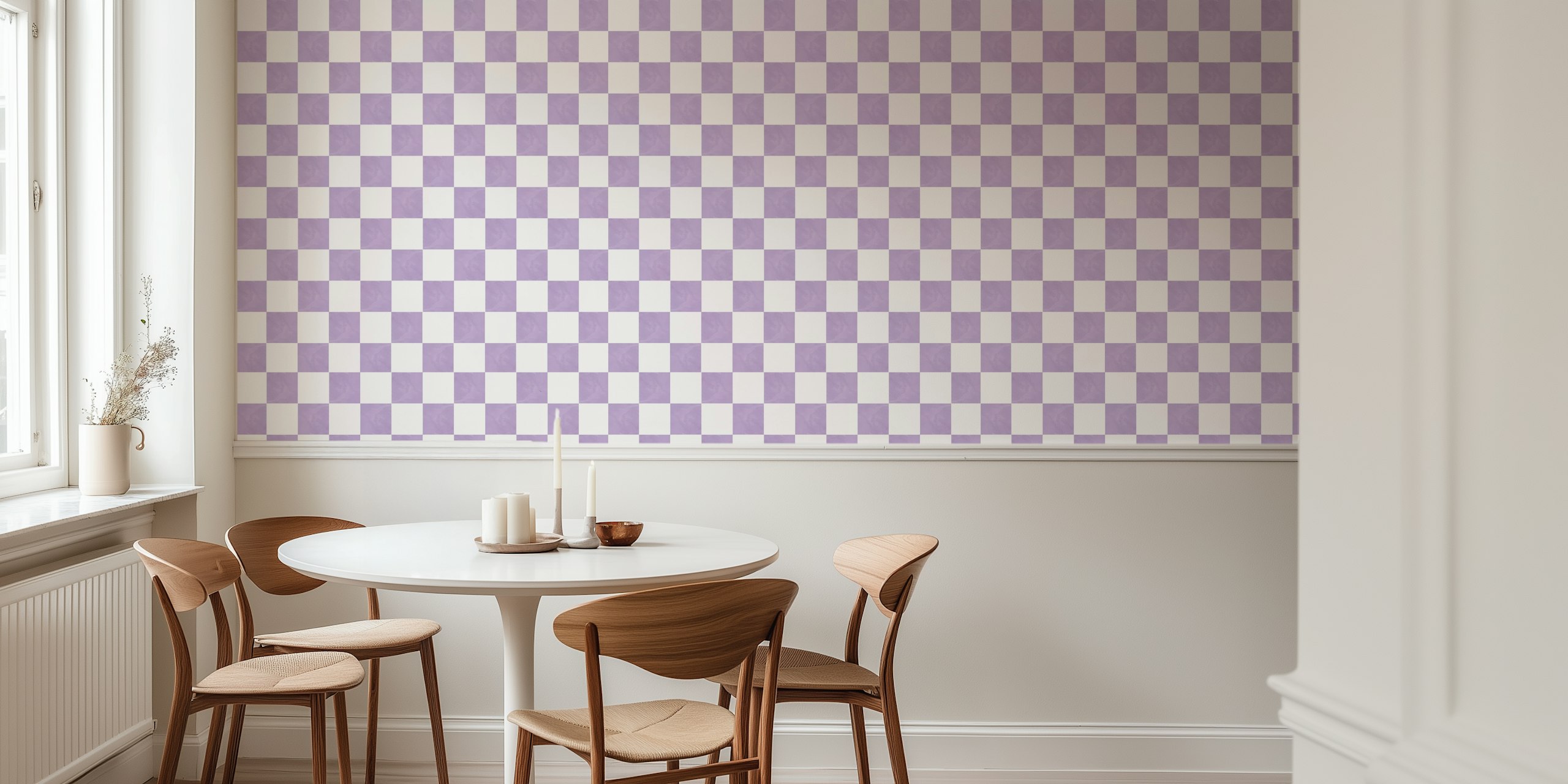 Modern Lavender Grid wallpaper in a room