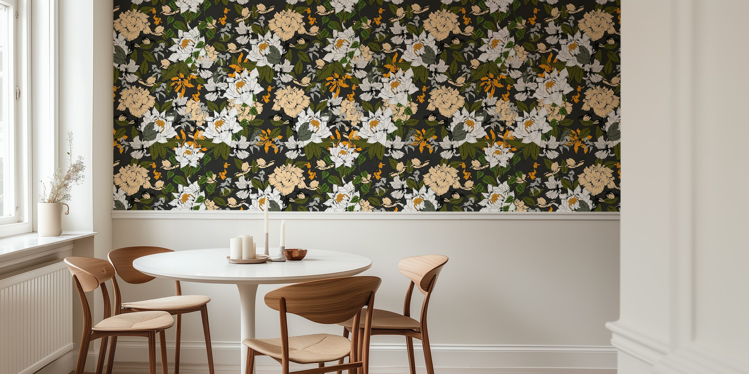 Dark Botanic Symphony blomster tapetdesign