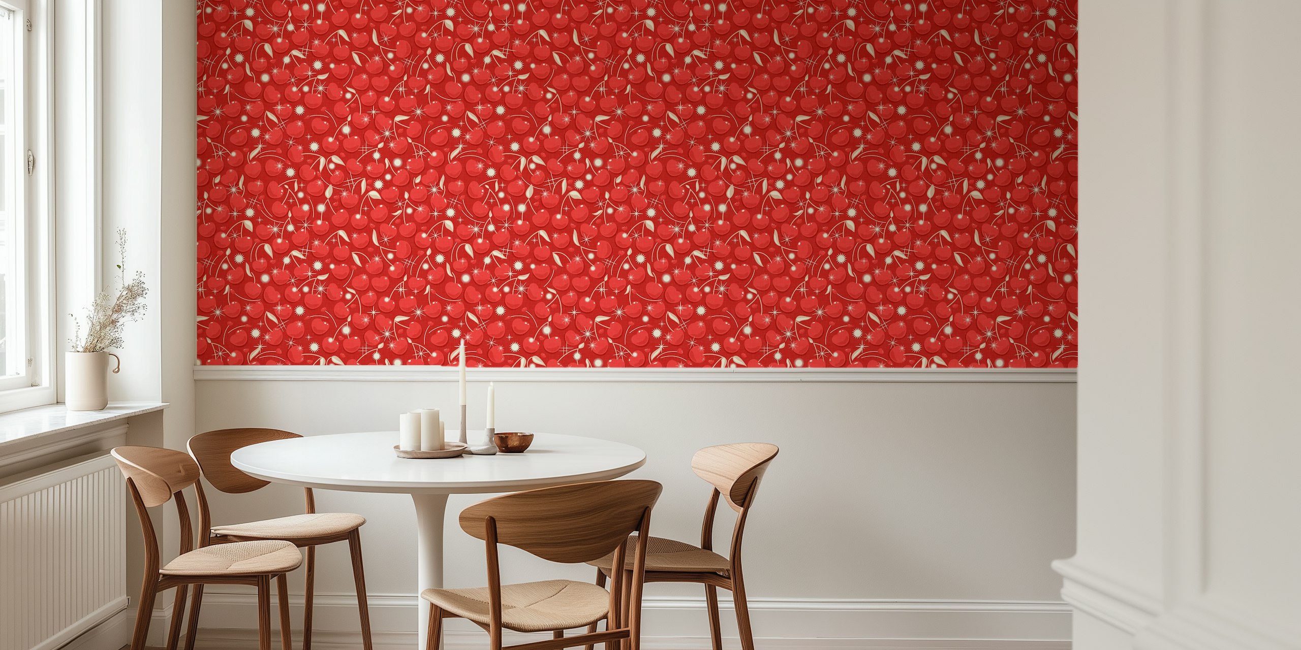 Red cherry pattern with white accents wallpaper