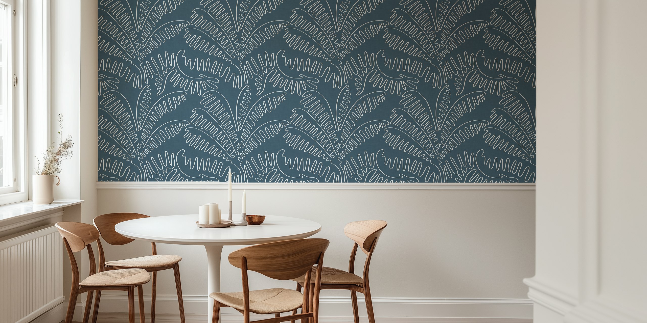 Prigušeni plavi listovi palmi Line Art wallpaper