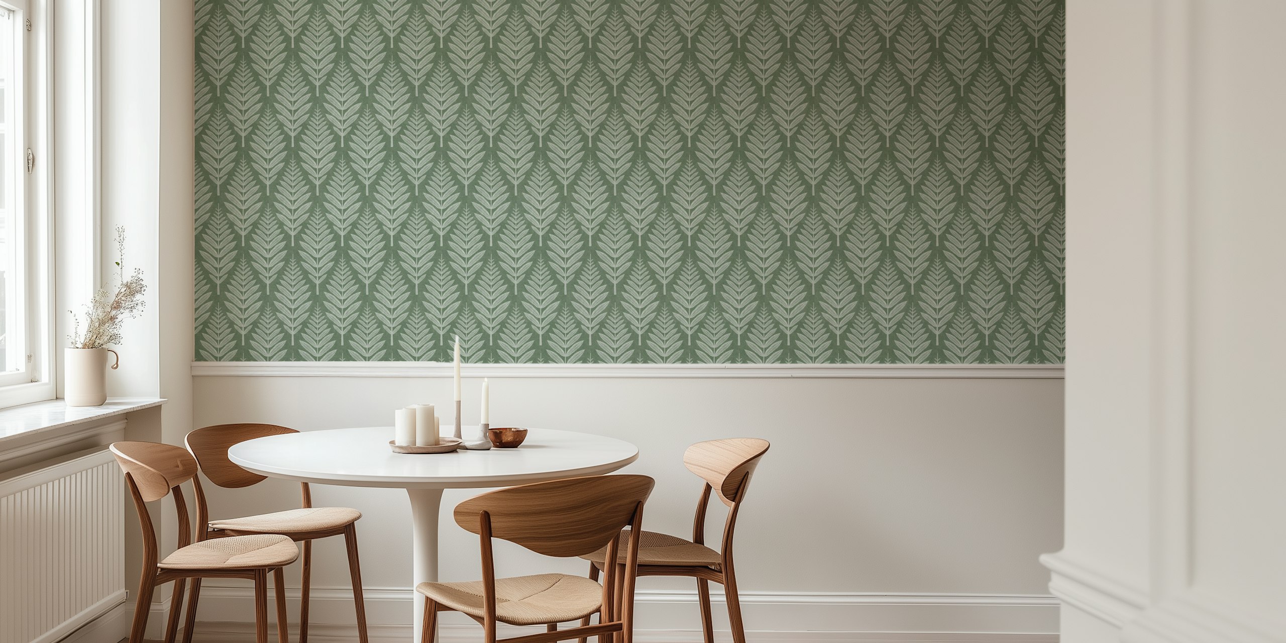 Papel pintado Frosted Leaf Pattern en verde terroso