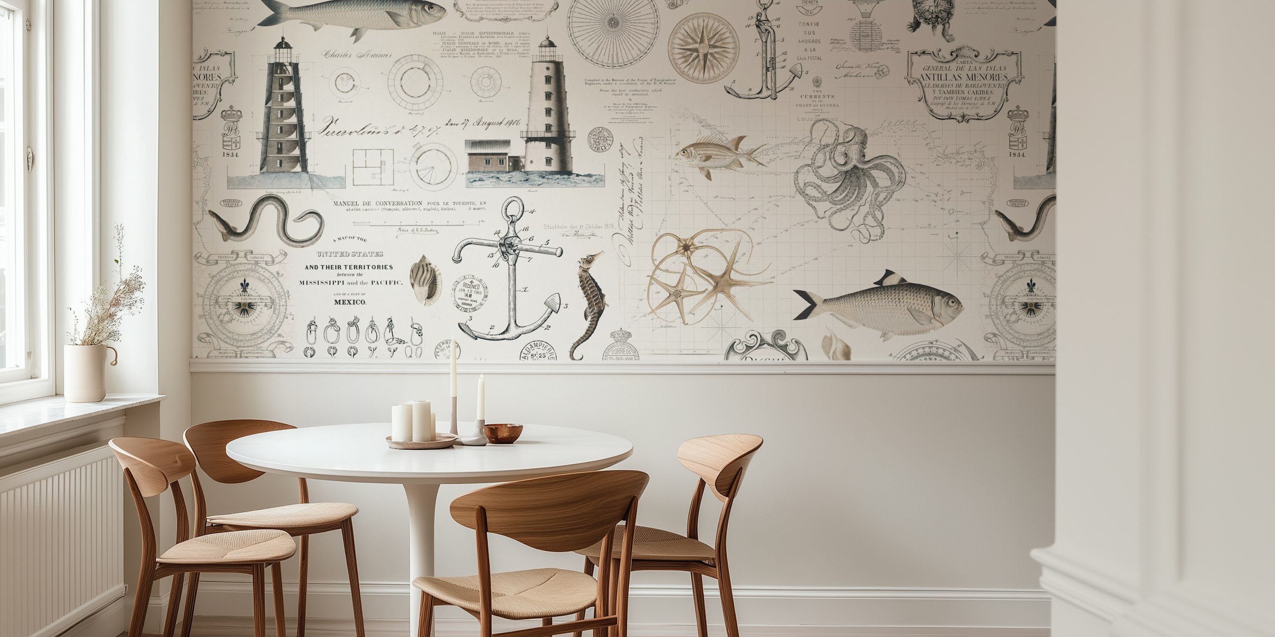 Nautical themed wallpaper of oceanic designs