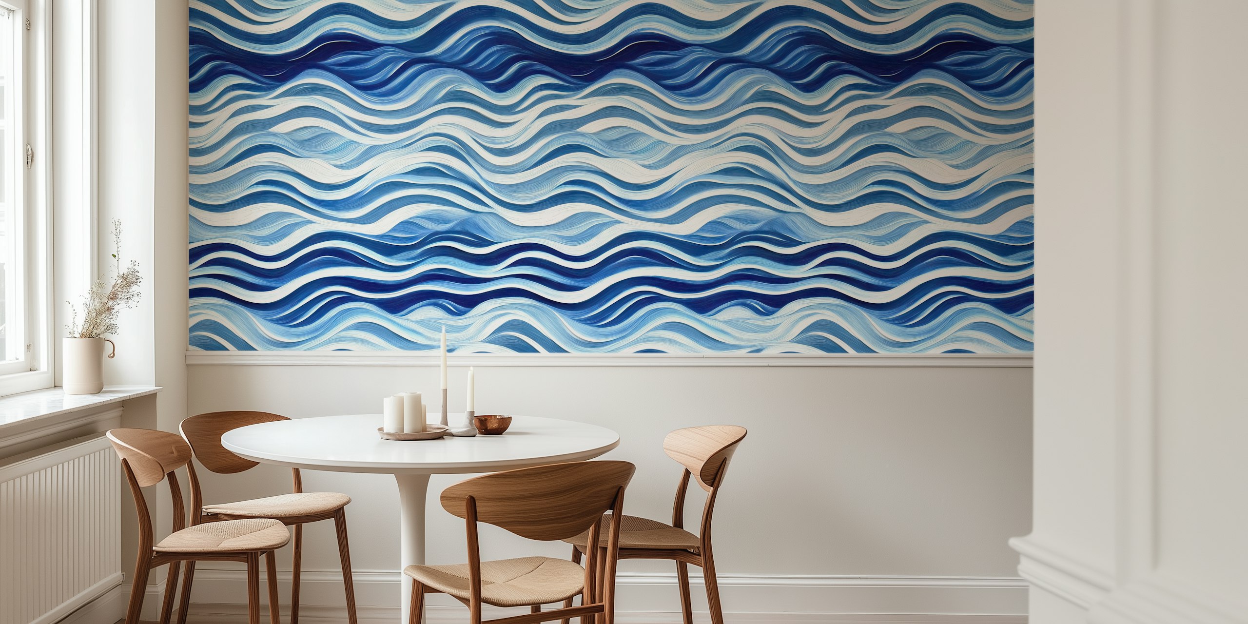 Oceanic blue waves in various shades of blue wallpaper