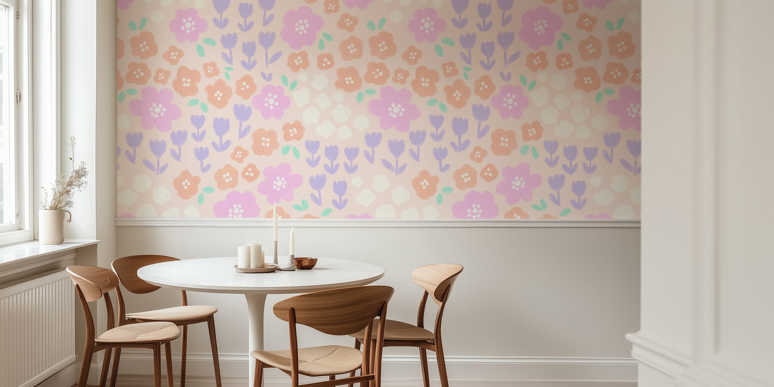 Floral wallpaper design in a room