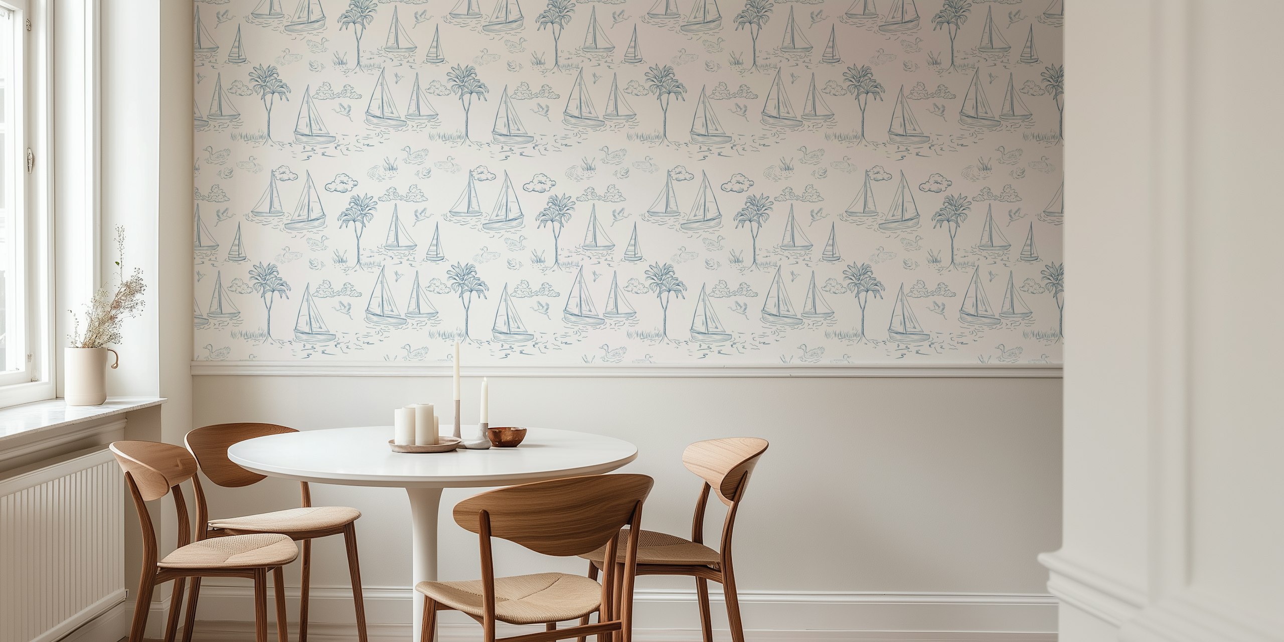Vintage Nautical Charm-tapettisuunnittelu huoneessa