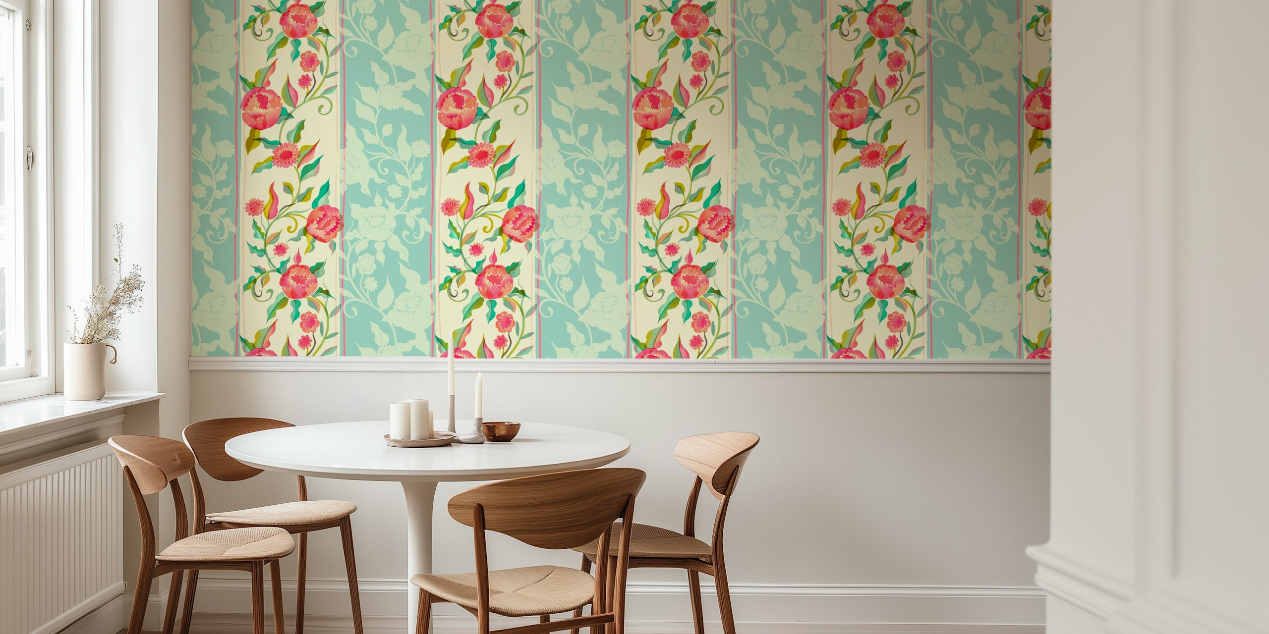 Royal Rokoko peonies chintz stripes papel tapiz en una habitación