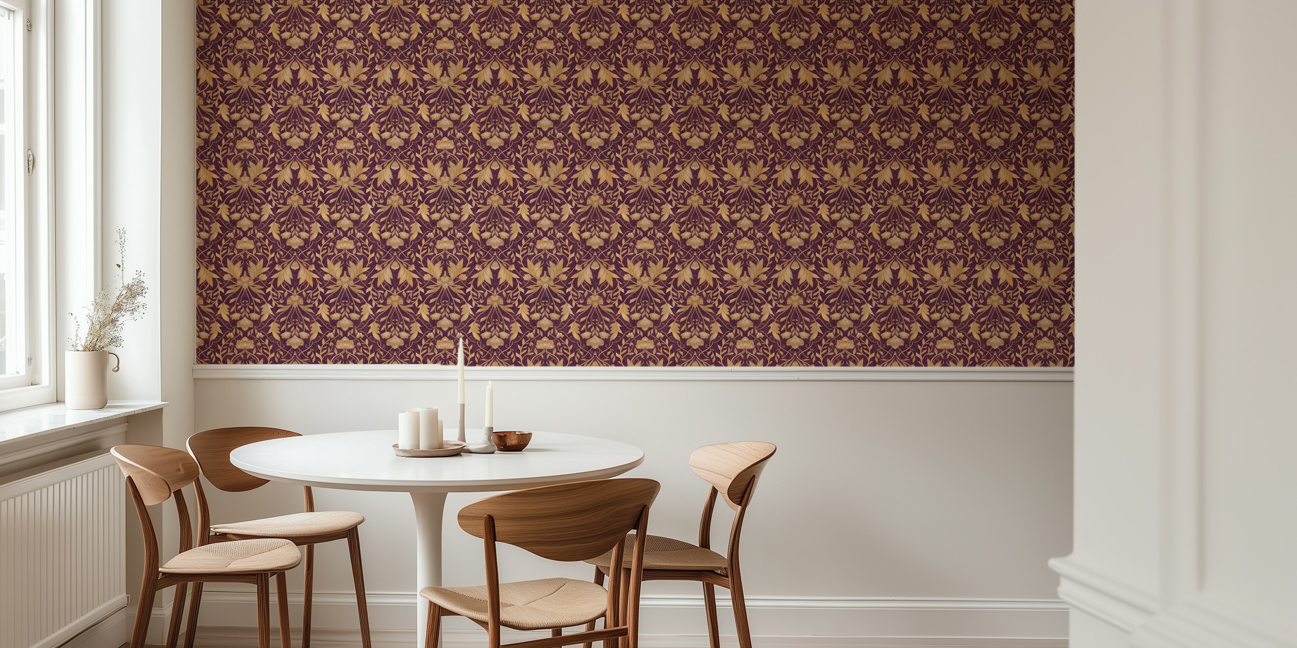 Morris Floral Damask ruby burgundy tapeta