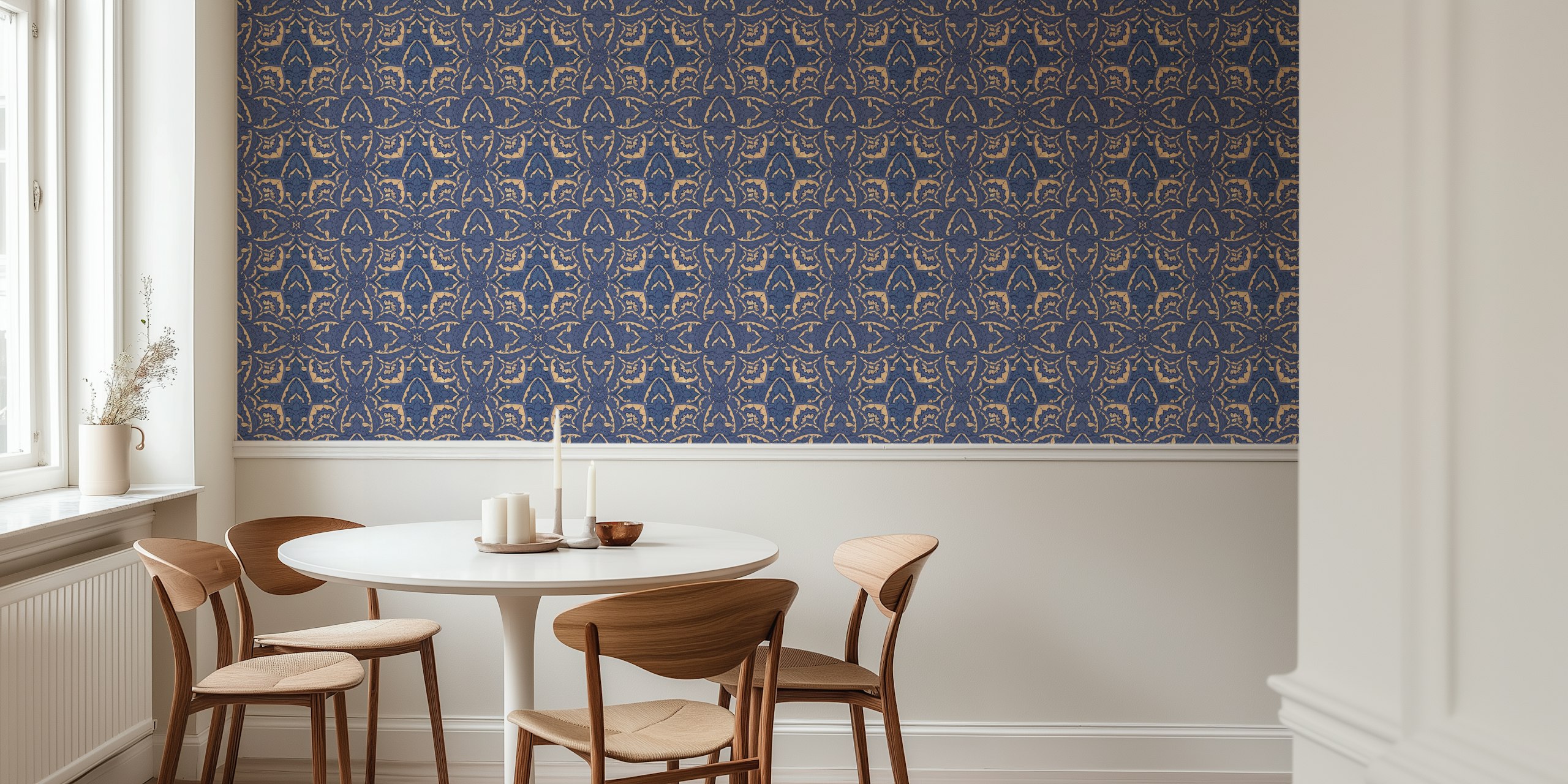 Geometric Art Deco blue saphire papel tapiz en la habitación