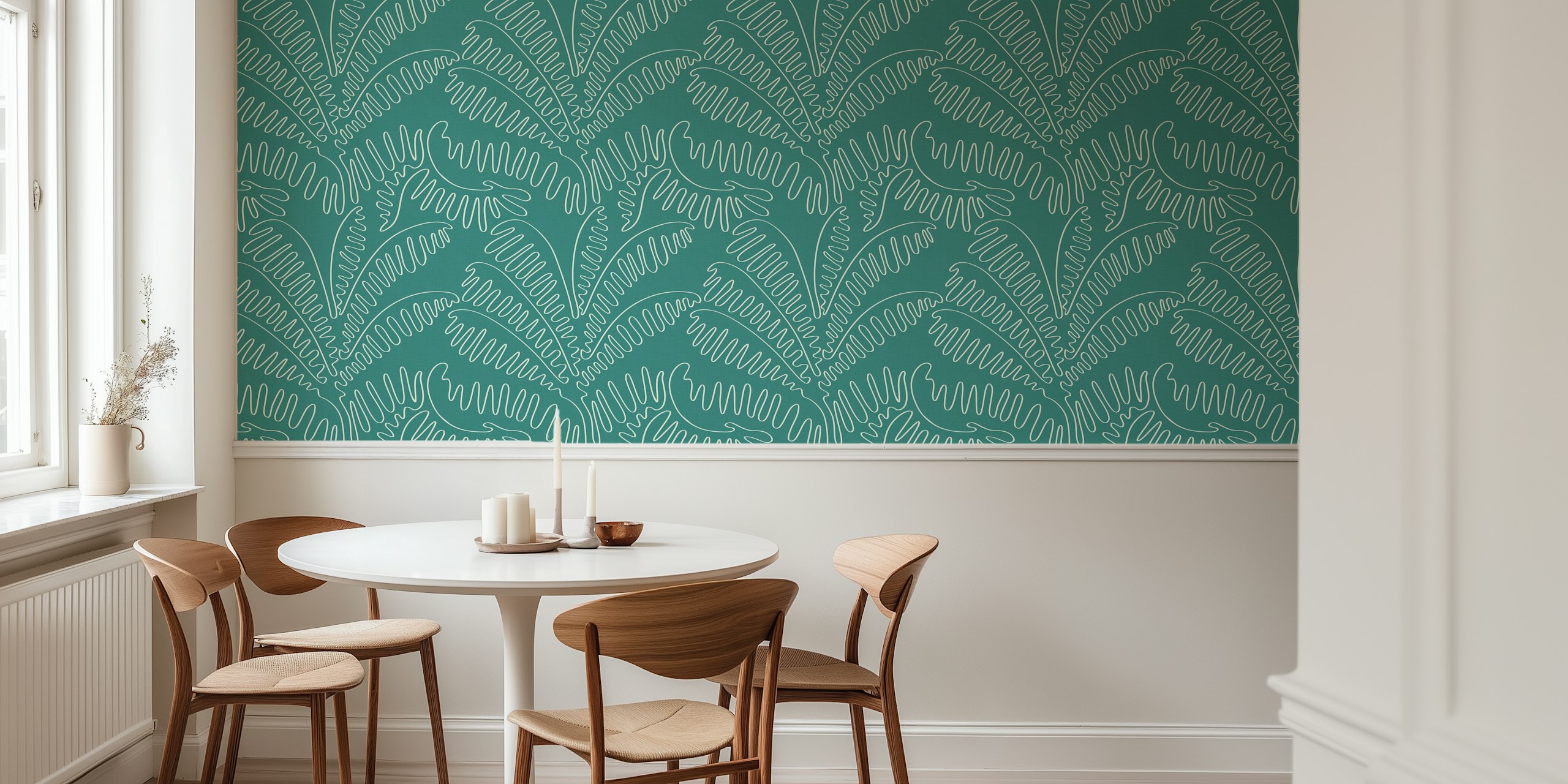 Papier peint Line Art Palm Leaves dans une chambre