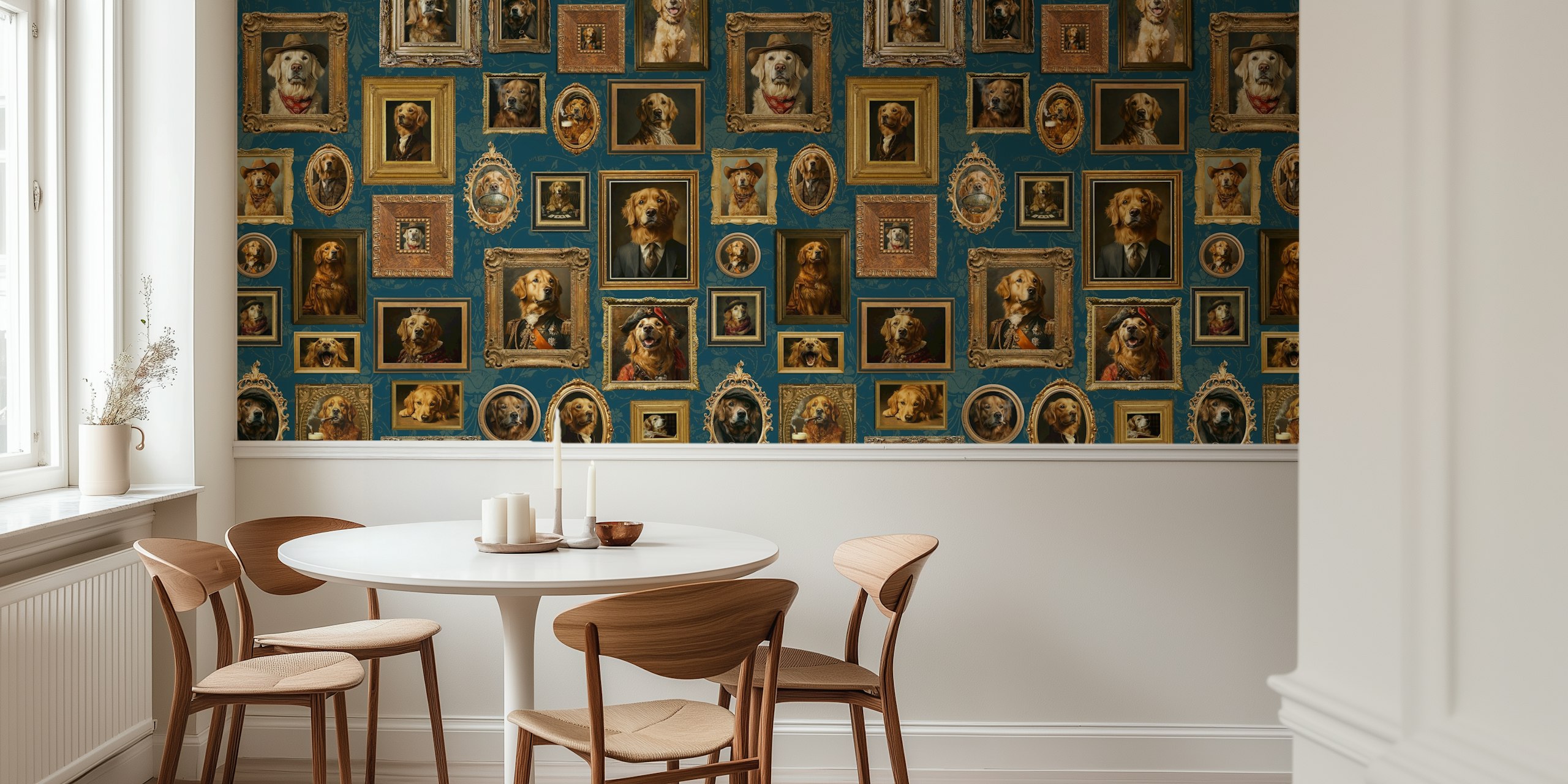 Whimsical Golden Retriever wallpaper in a room