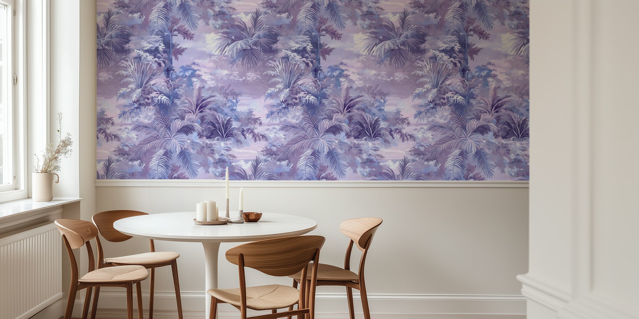 Tropical leaves in purple hues wallpaper