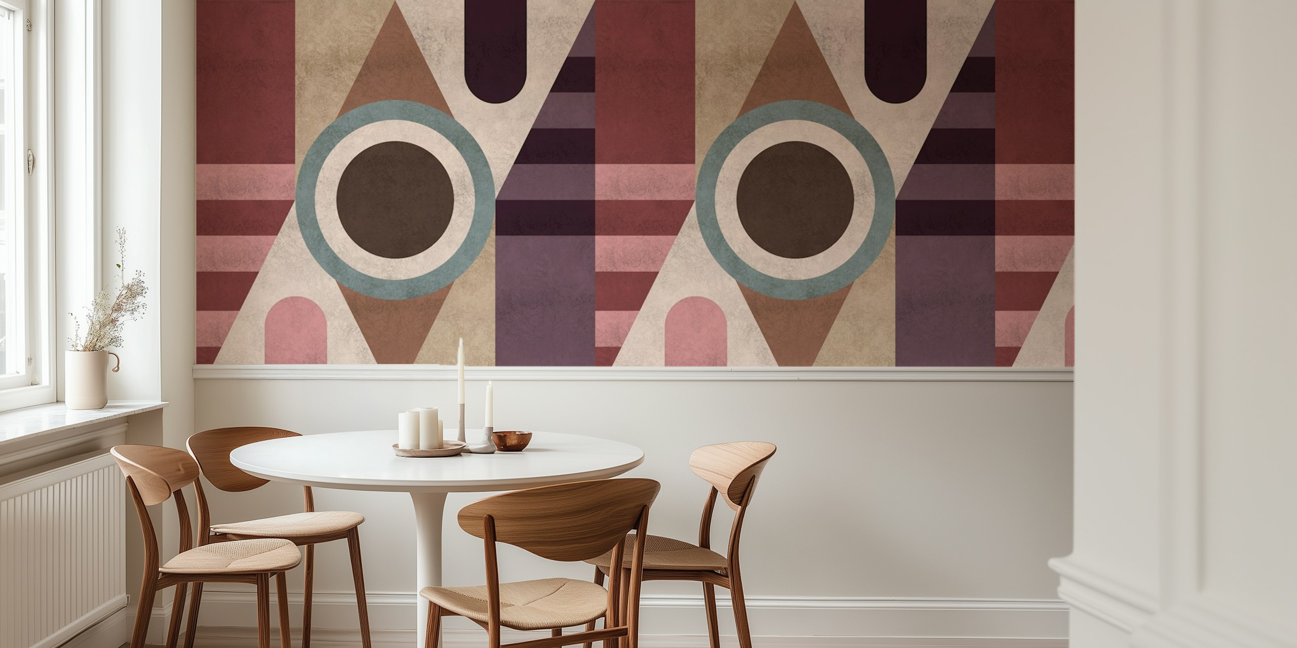 Geometric shapes in earthy tones of brown and blue wallpaper