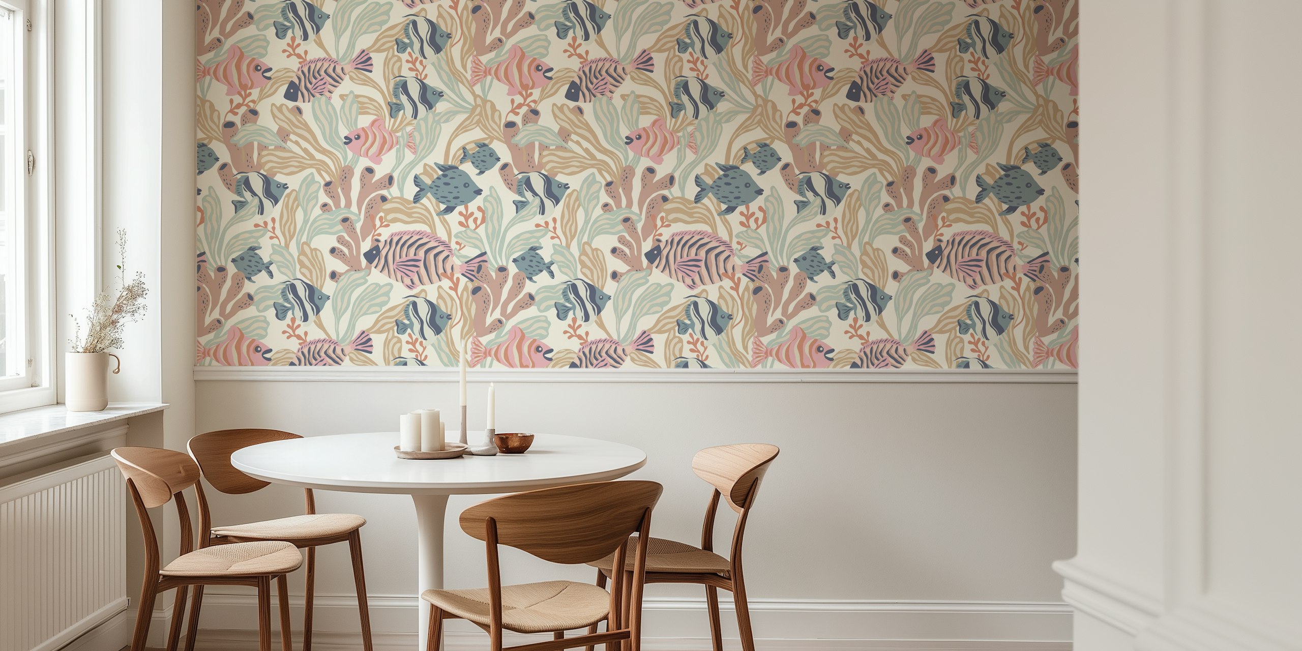 Vibrant reef wallpaper in a room setting