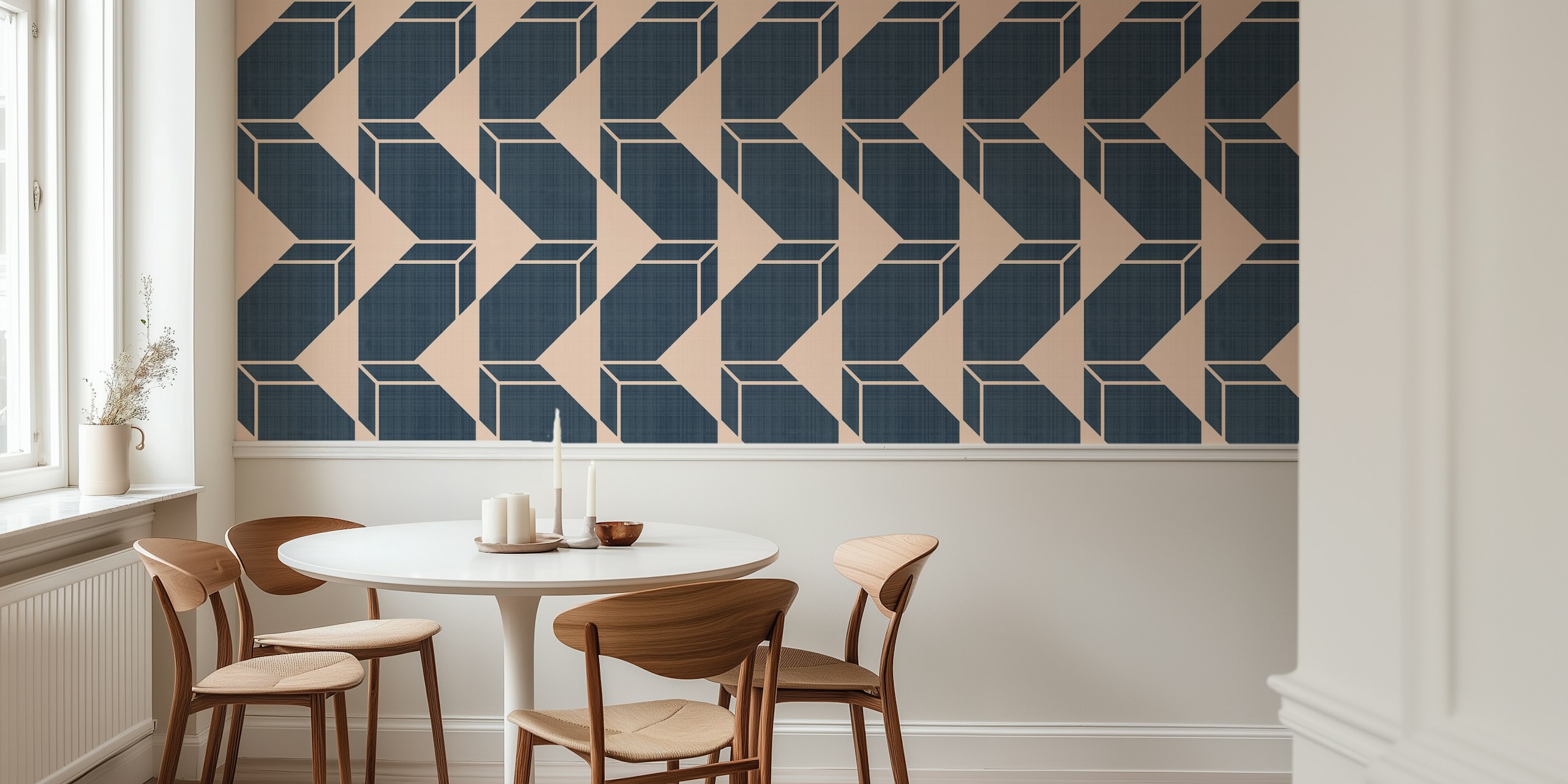 Minimal Balanced Cheater Quilt navy wallpaper in a room