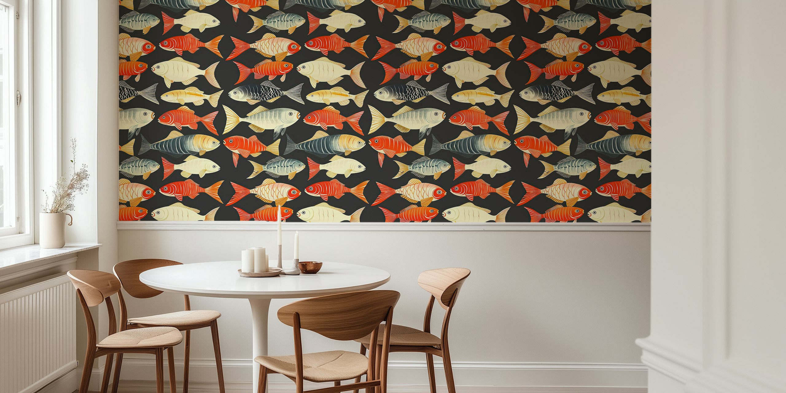 Minimalist fish wallpaper design on a dark background