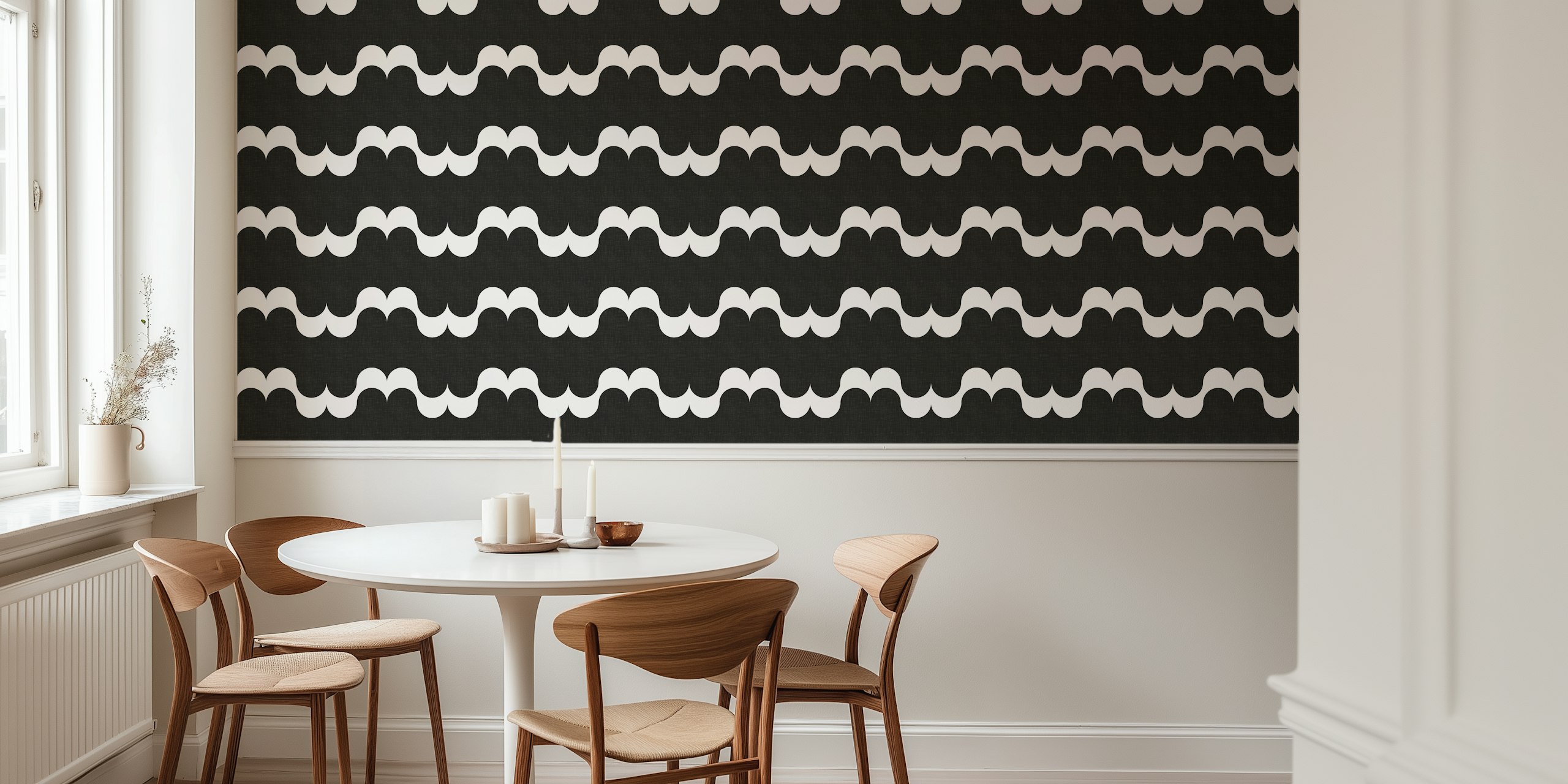 Black and white geometric wave pattern wallpaper