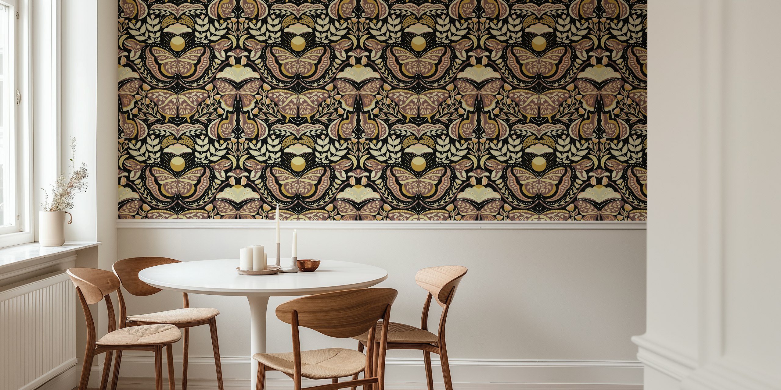 Bohemian butterflies and flowers tapet i ett rum