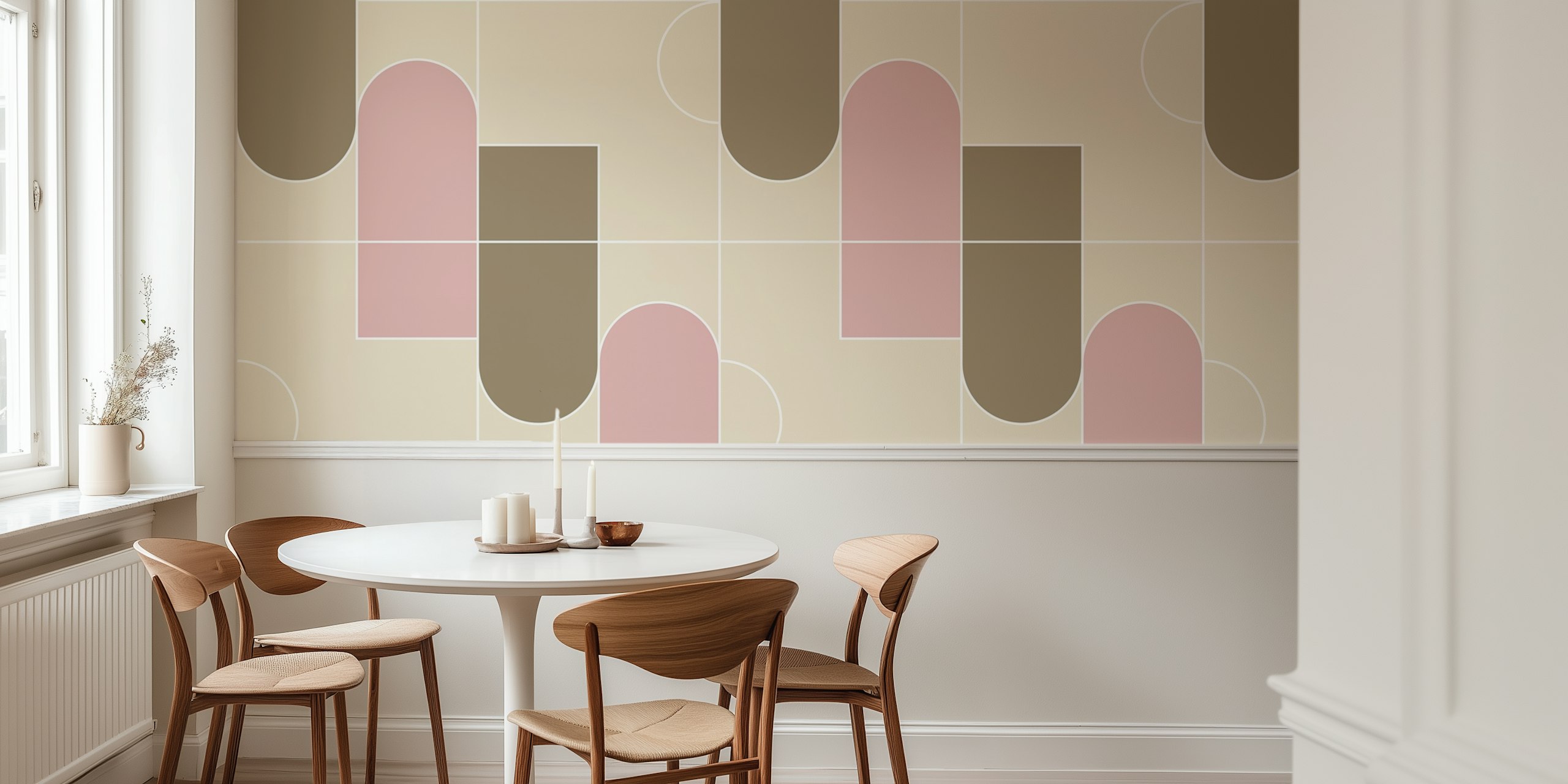 Geometric patterns in soft pink and beige tones wallpaper
