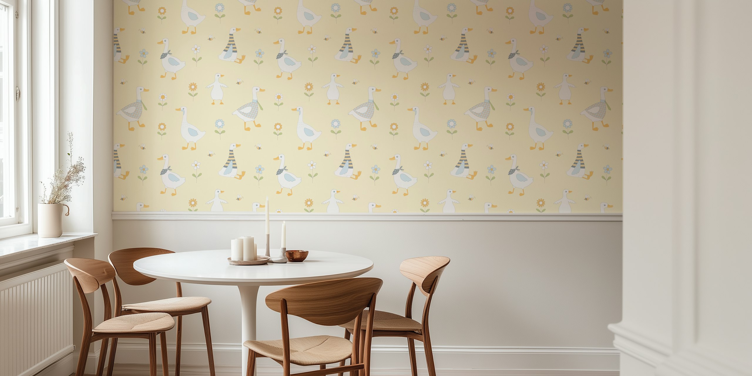 Geese chasing bees cream papier peint dans une pièce
