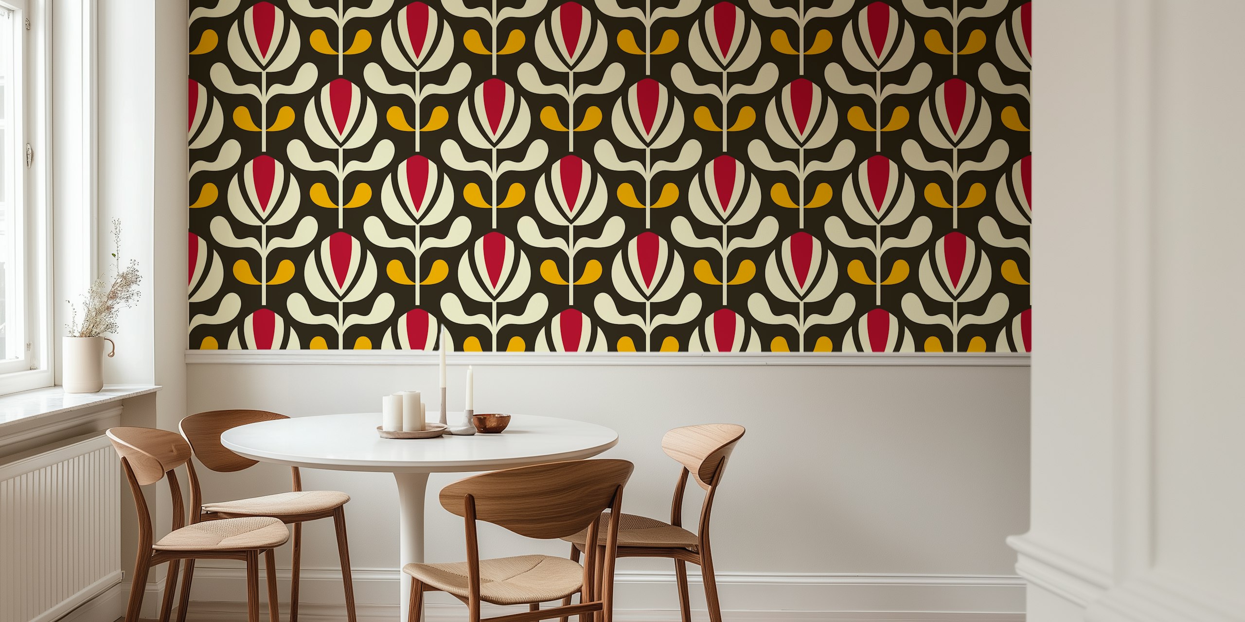 Σχεδίαση ταπετσαρίας Retro Tulip Blossoms Dark