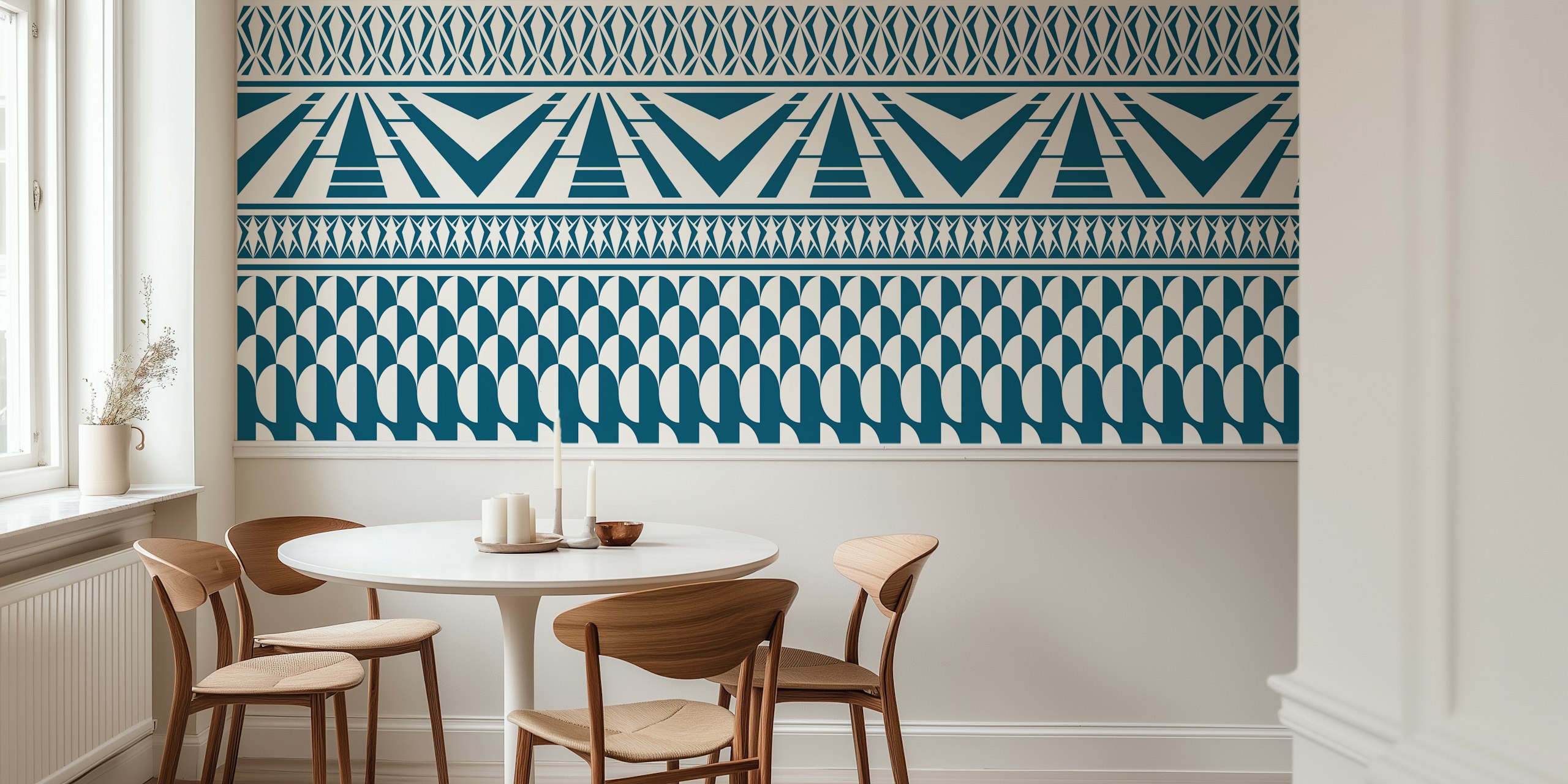 Minimalistisk art deco geometrisk teal tapet