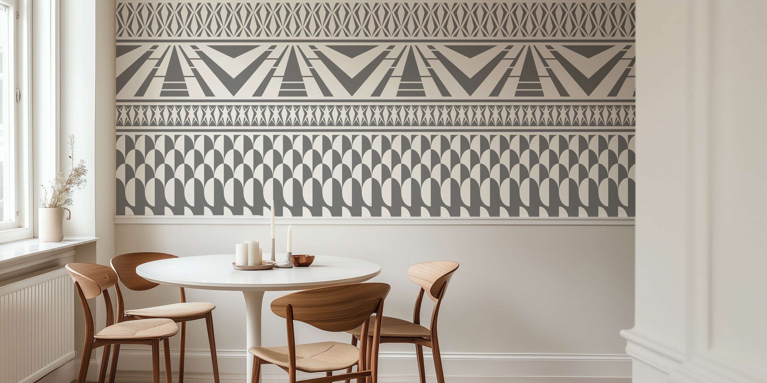 Geometric grey minimalist wallpaper in a room