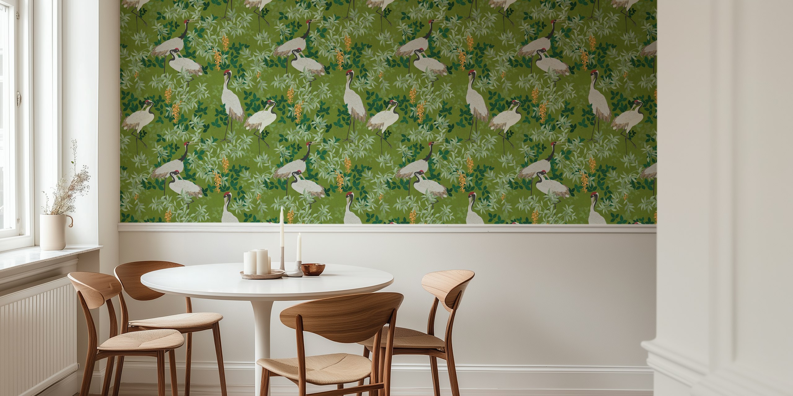 Vibrant Crane Botanical wallpaper in a room