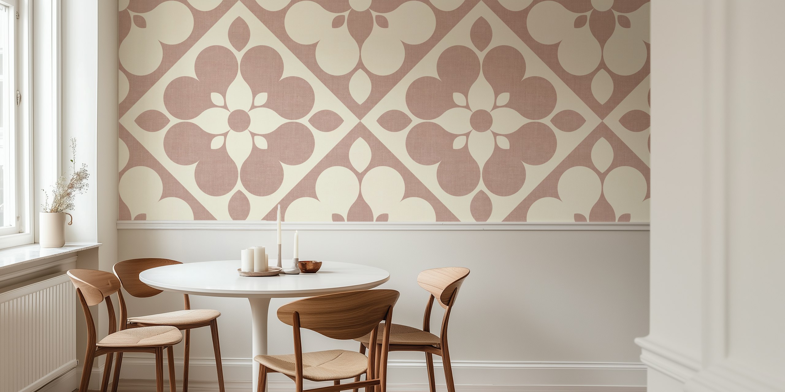 Mauve pink geometric floral pattern wallpaper
