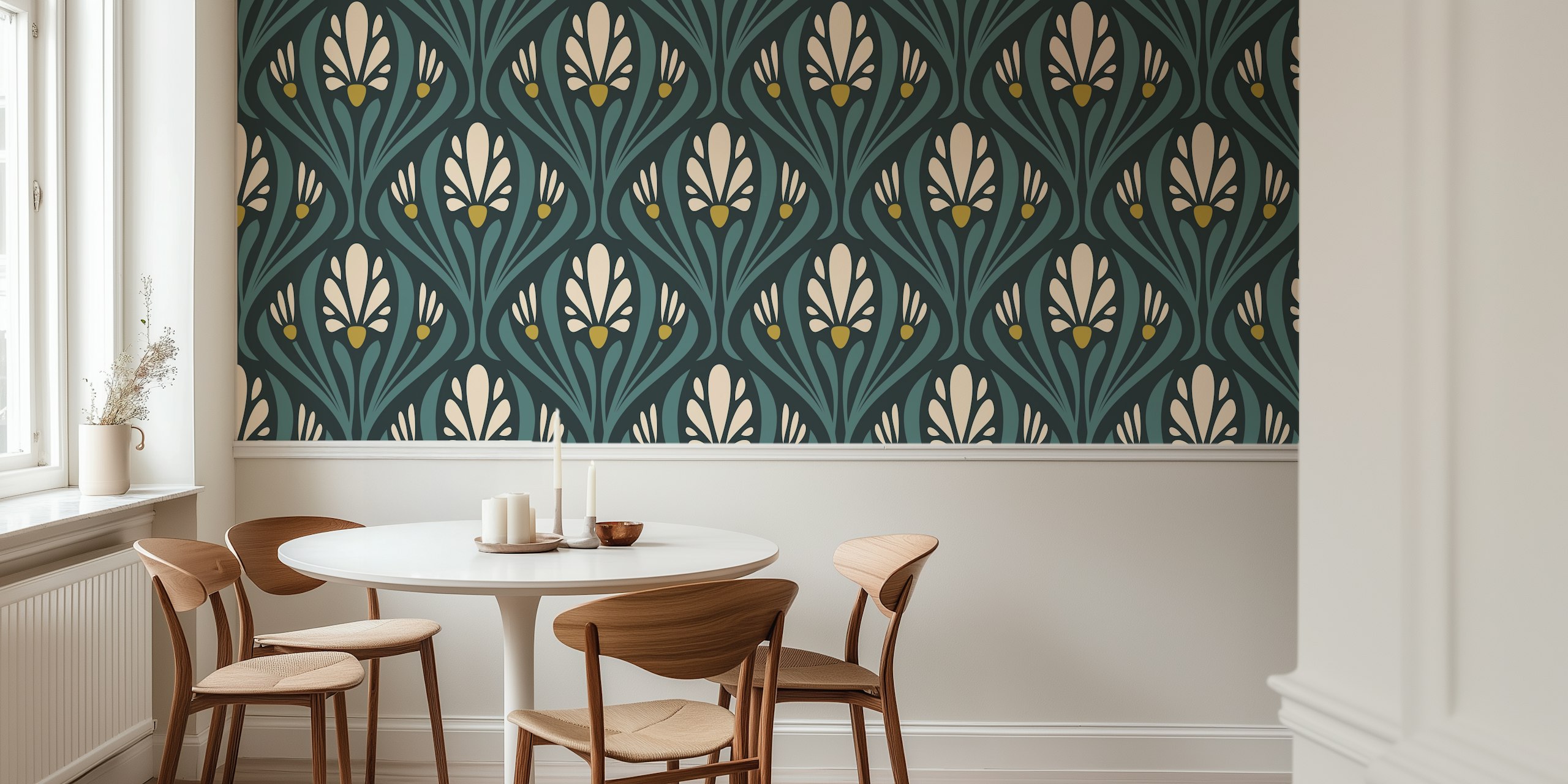Art Nouveau Floral wallpaper in a stylish room