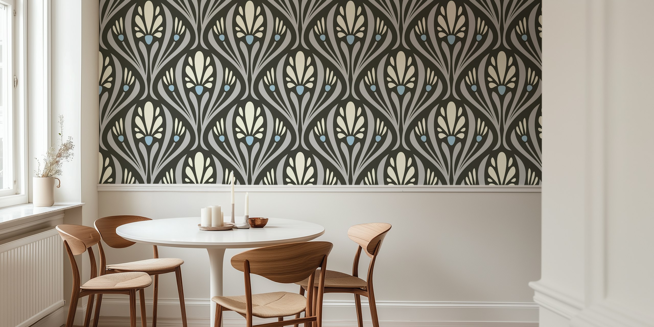 Art Nouveau Floral wallpaper in a room setting