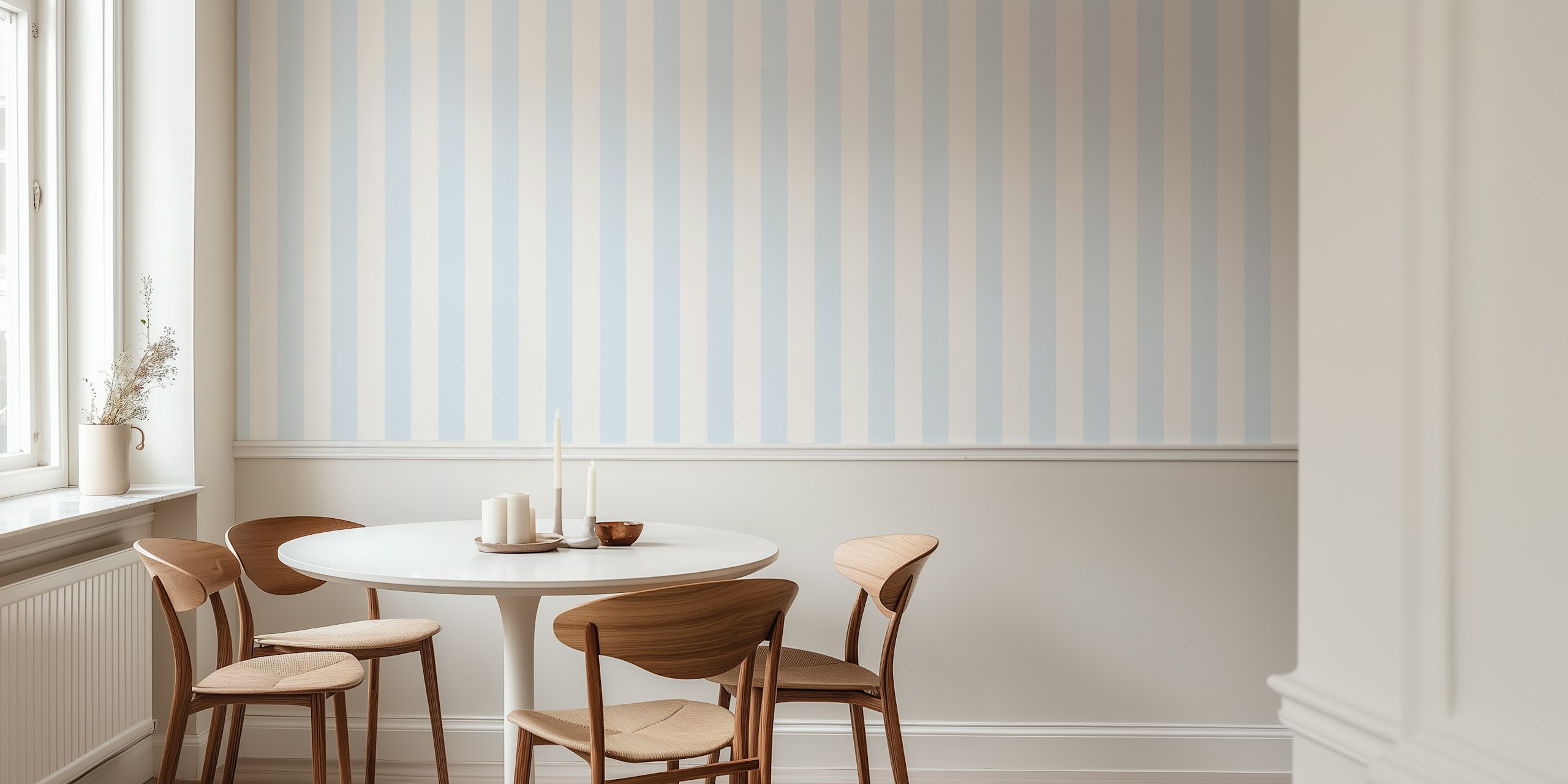 Behang Fog blue and white vertical stripes in een kamer