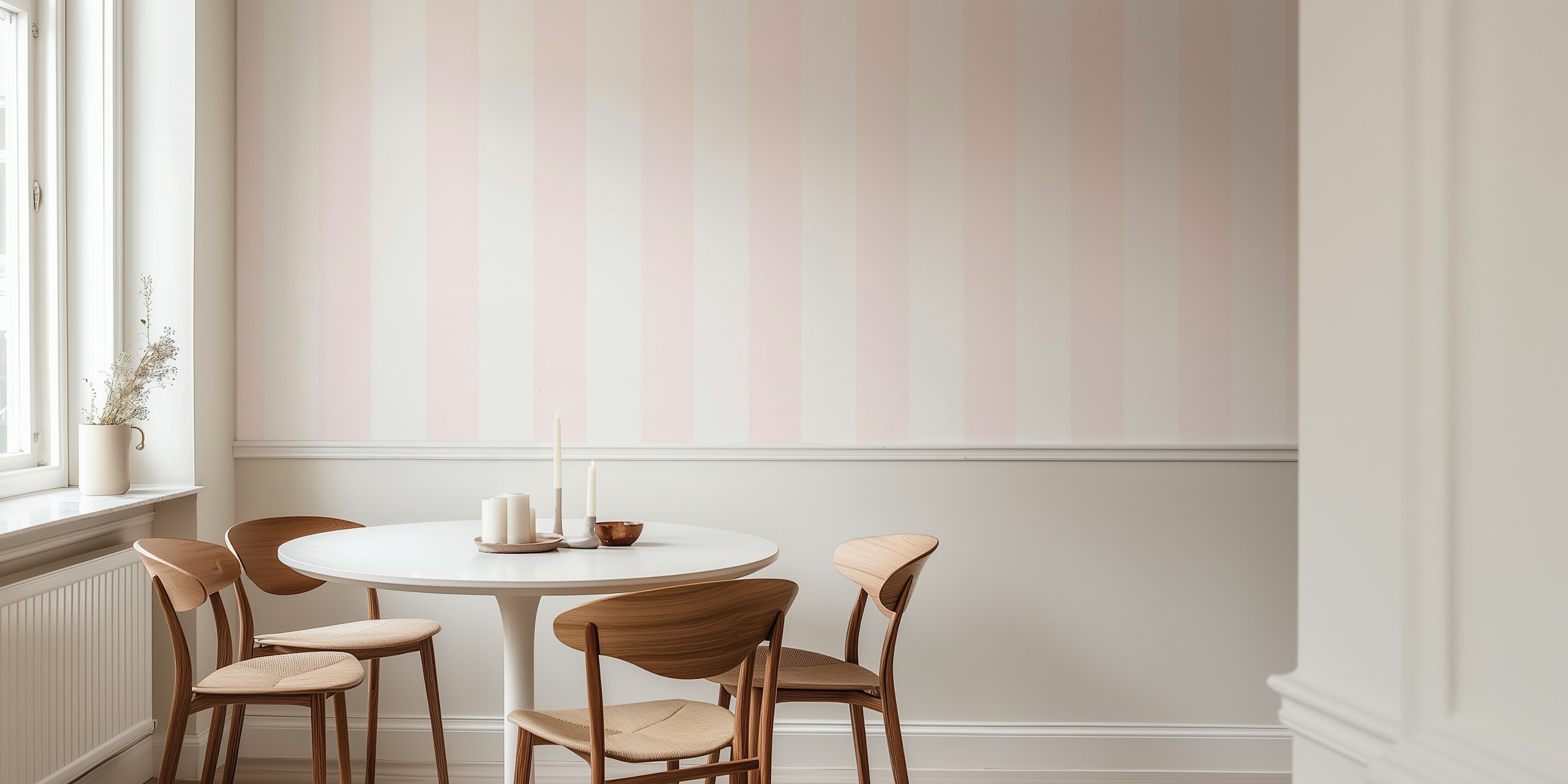 Carta da parati Cotton candy e white vertical stripes in una stanza