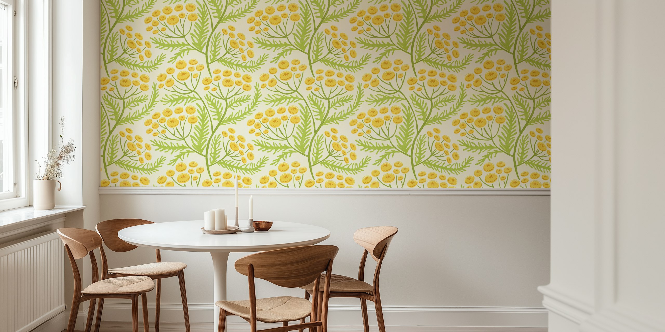 Tansy Block Print Floral tapet i ett rum