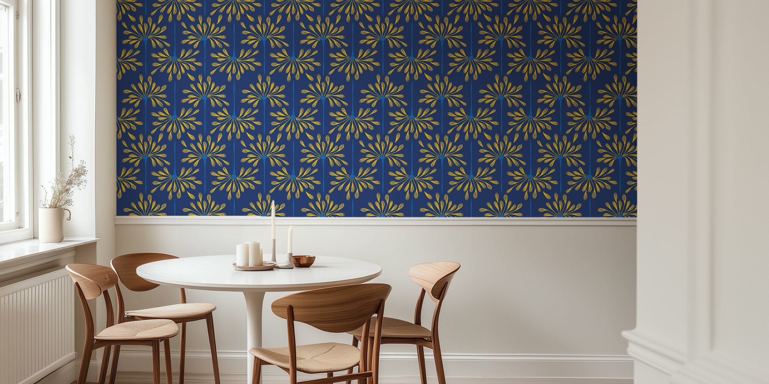 Abstract Floral Waves wallpaper in a room