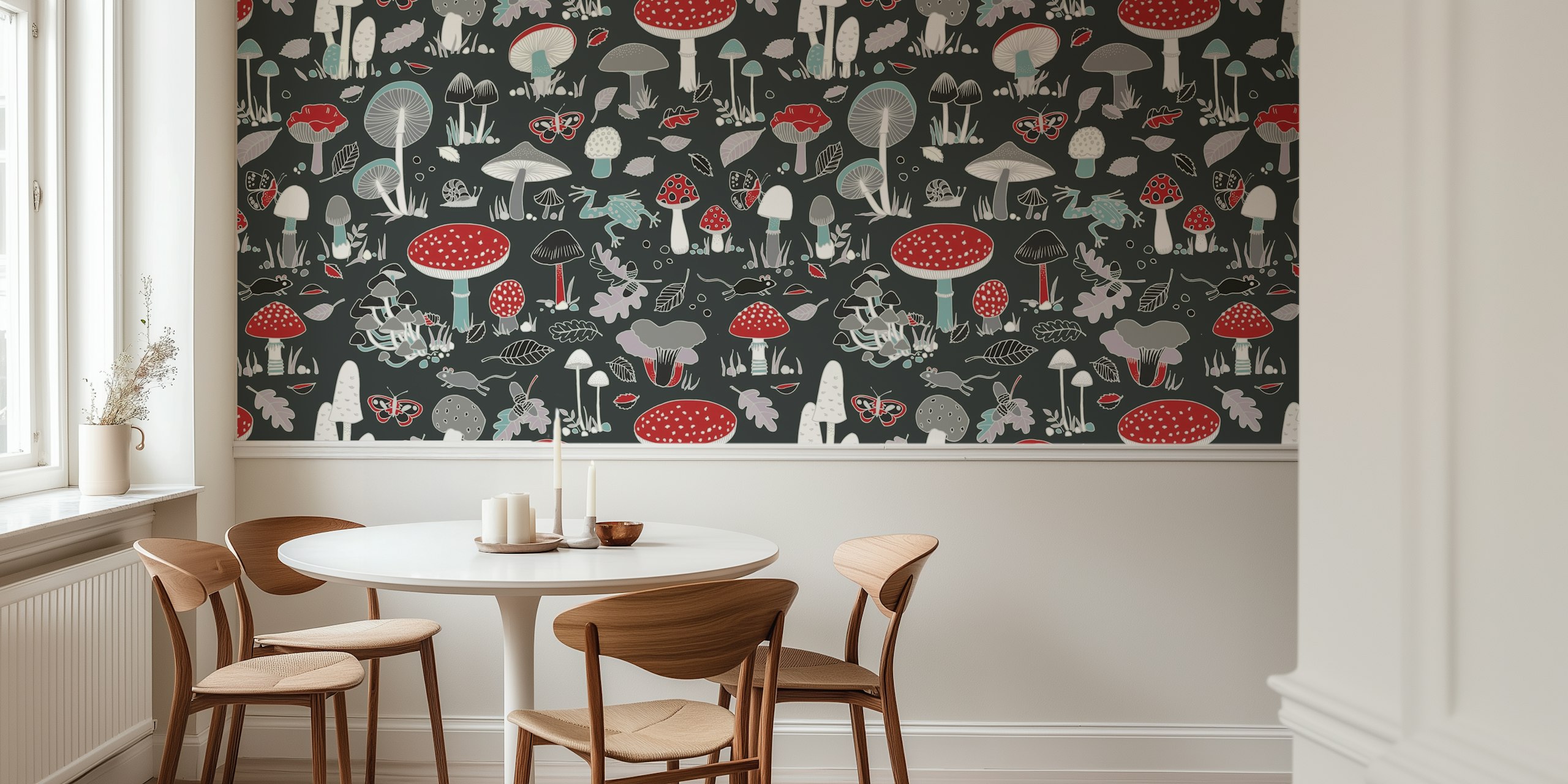 70s Mushrooms wallpaper in a modern room