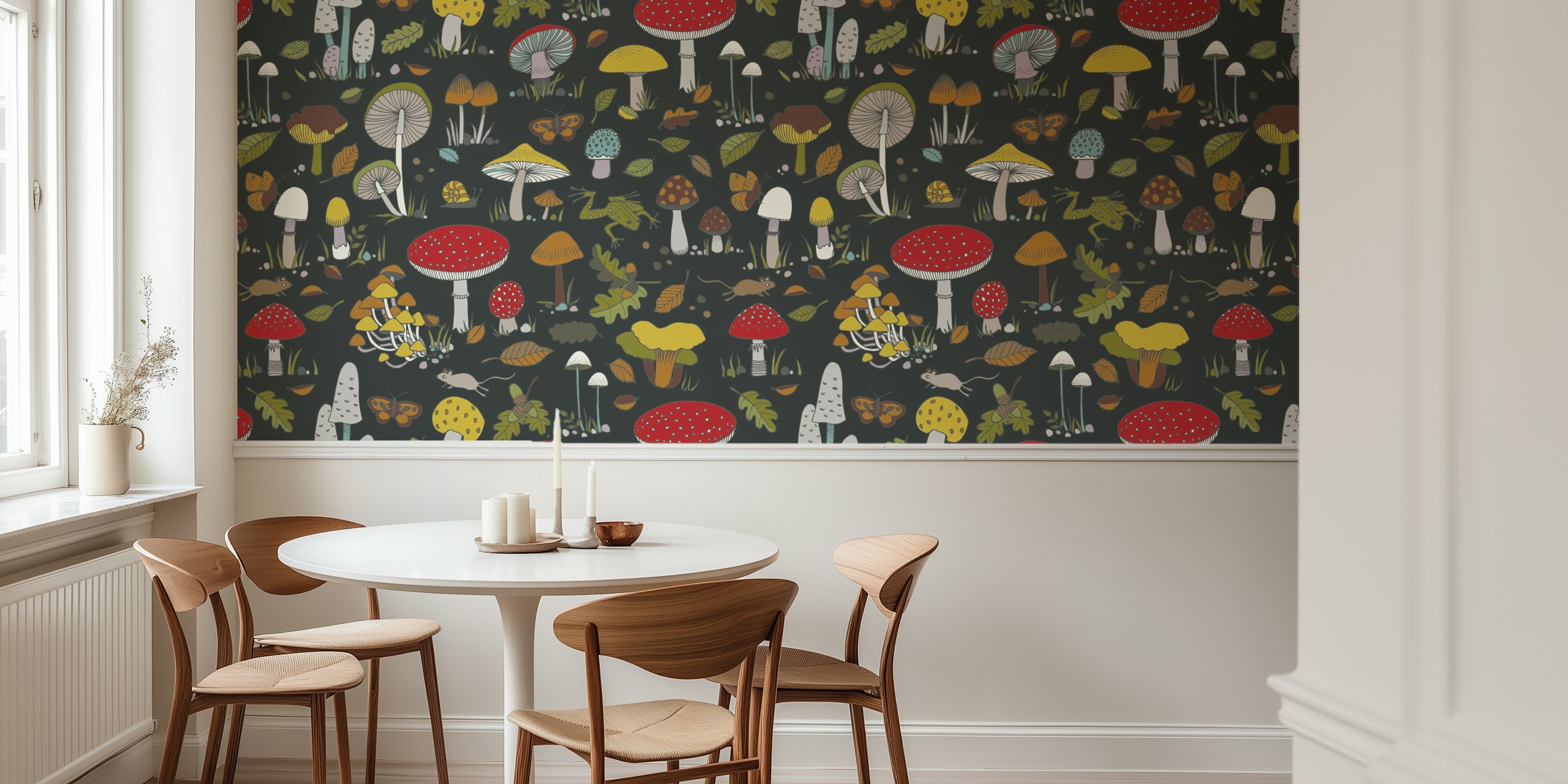 Forest Floor wallpaper with toadstools and frogs