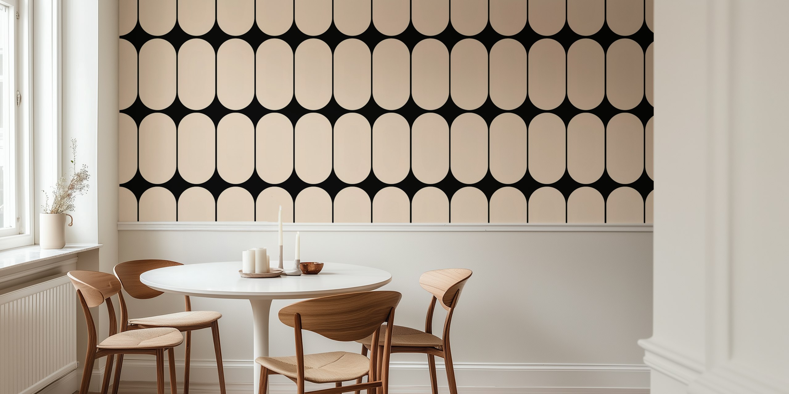 Papel de parede Vintage Oval Pattern em um quarto