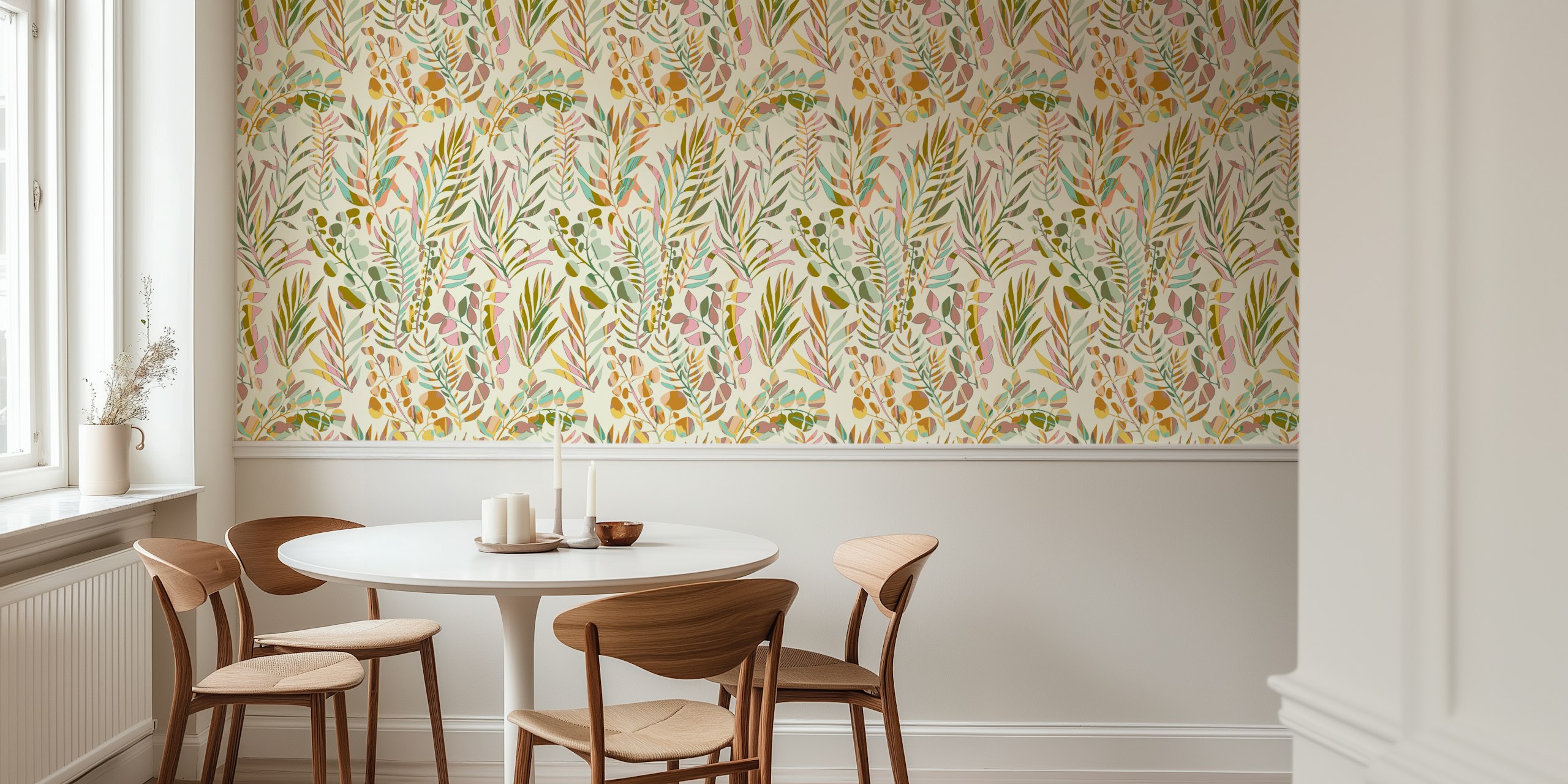 Colorful leaves wallpaper in een kamer