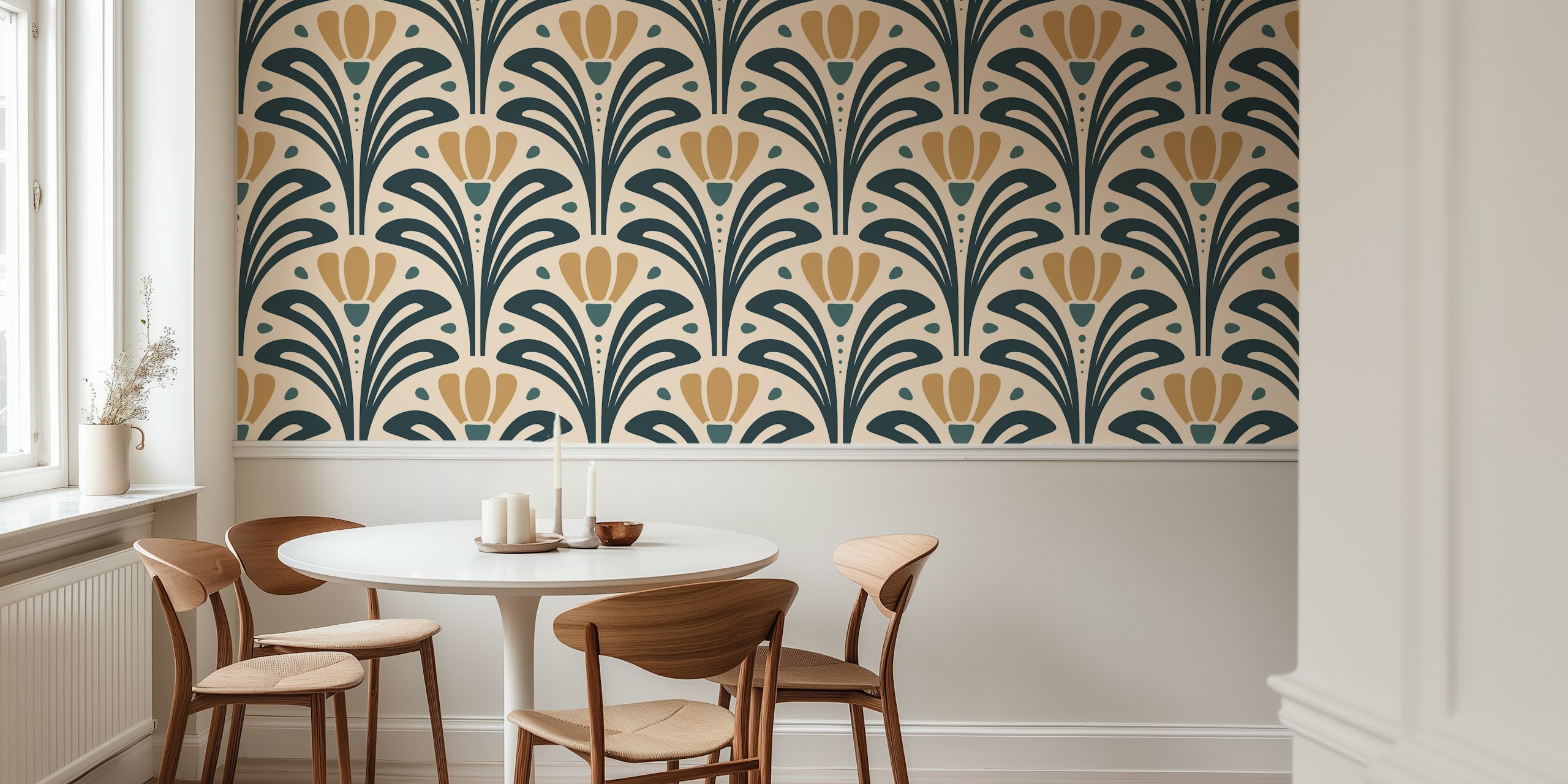 Mid-Century Blossoms wallpaper in a room