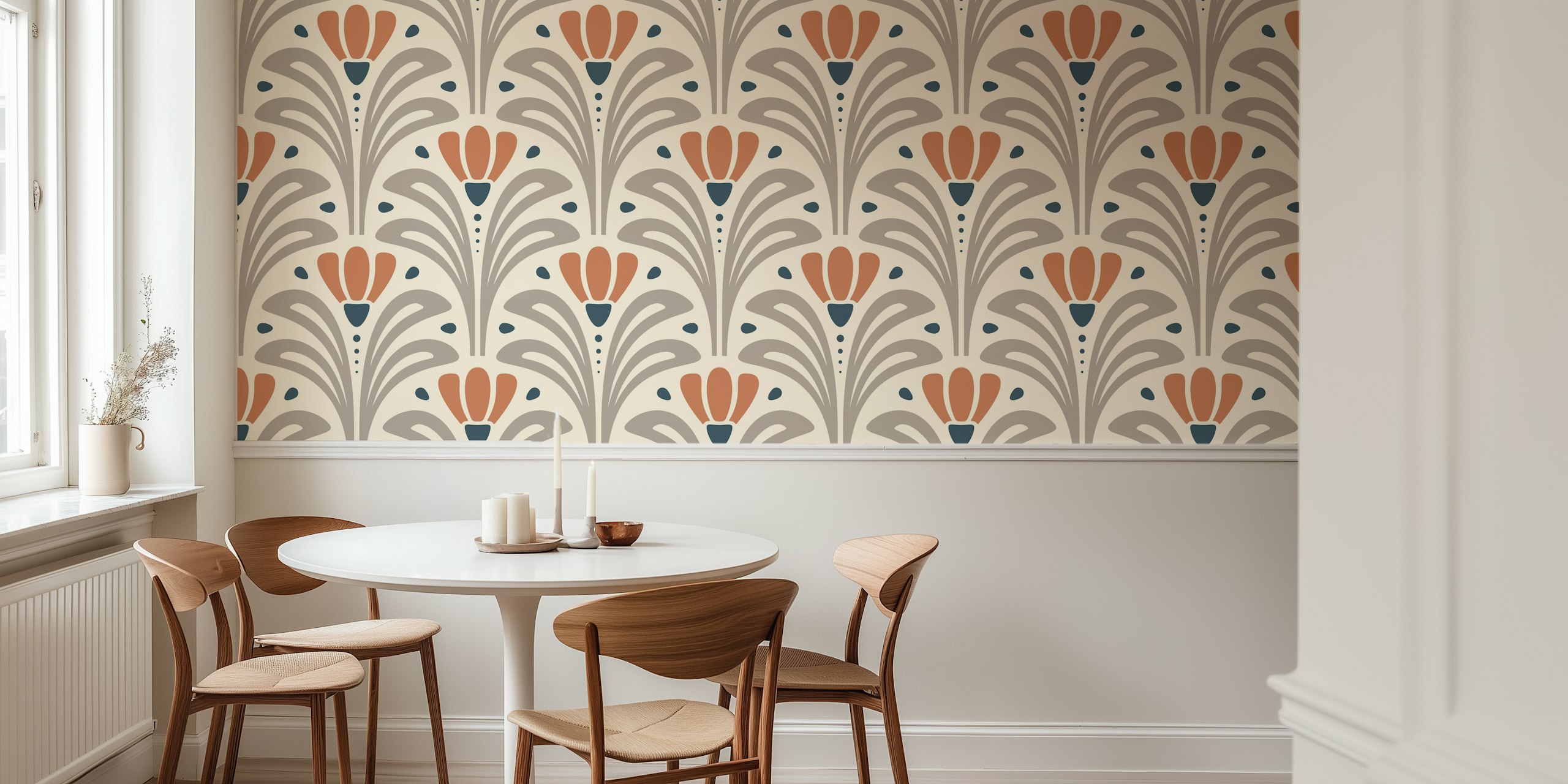 Mid-Century flower wallpaper in a room
