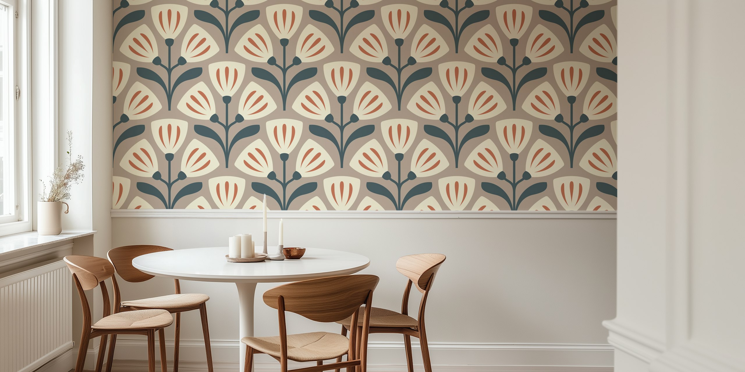 Vintage Bellflower Charm in Brown wallpaper in a room