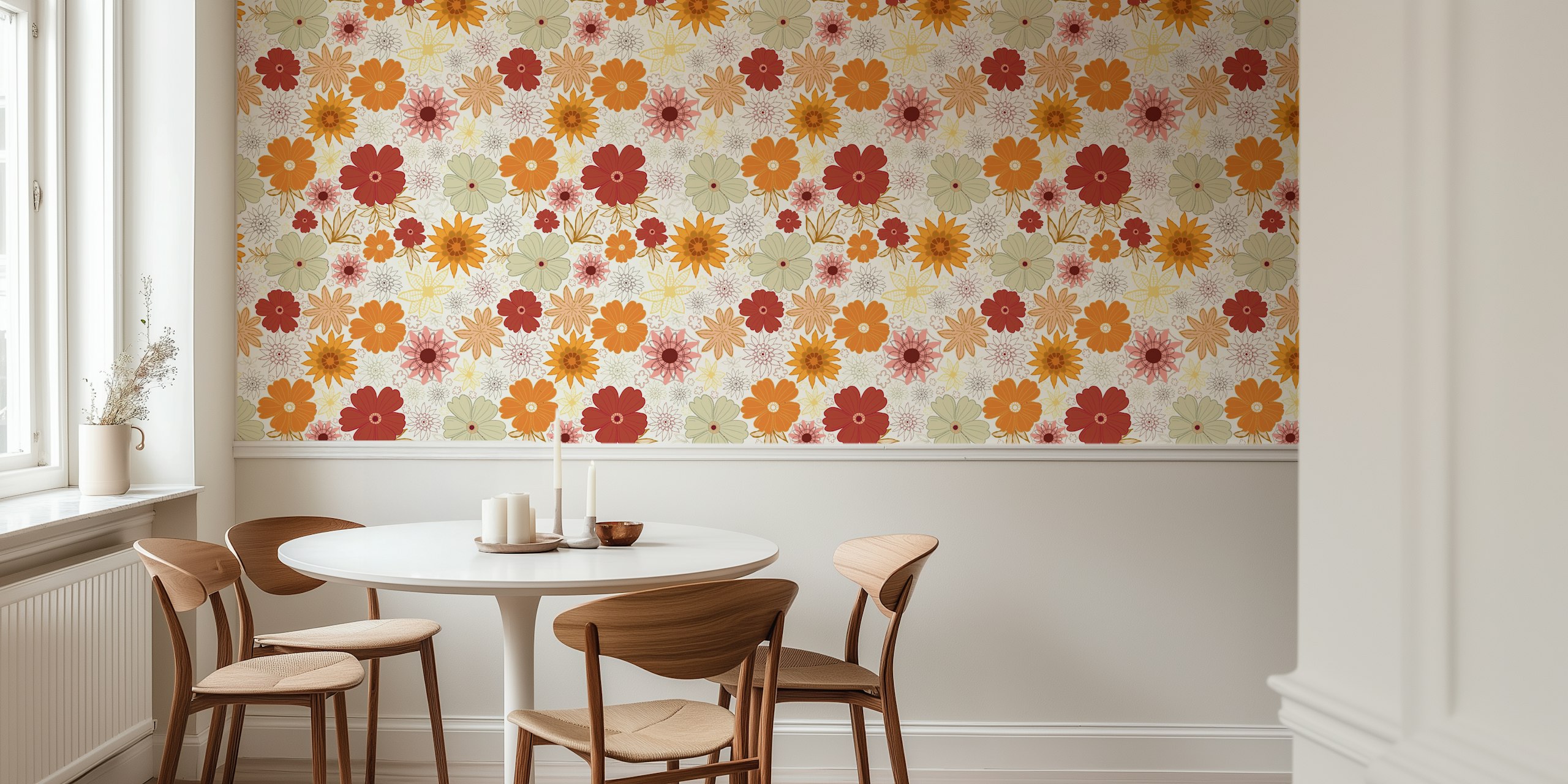 Retro Flower Fantasy blommig tapet i ett rum