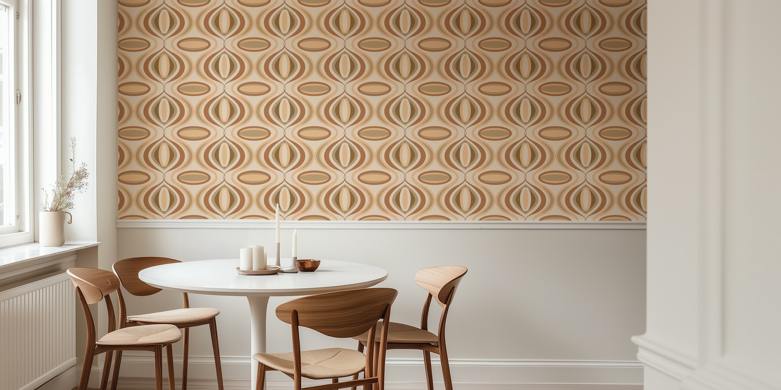 70s Curvilinear Mocha Mousse tapet i et rom