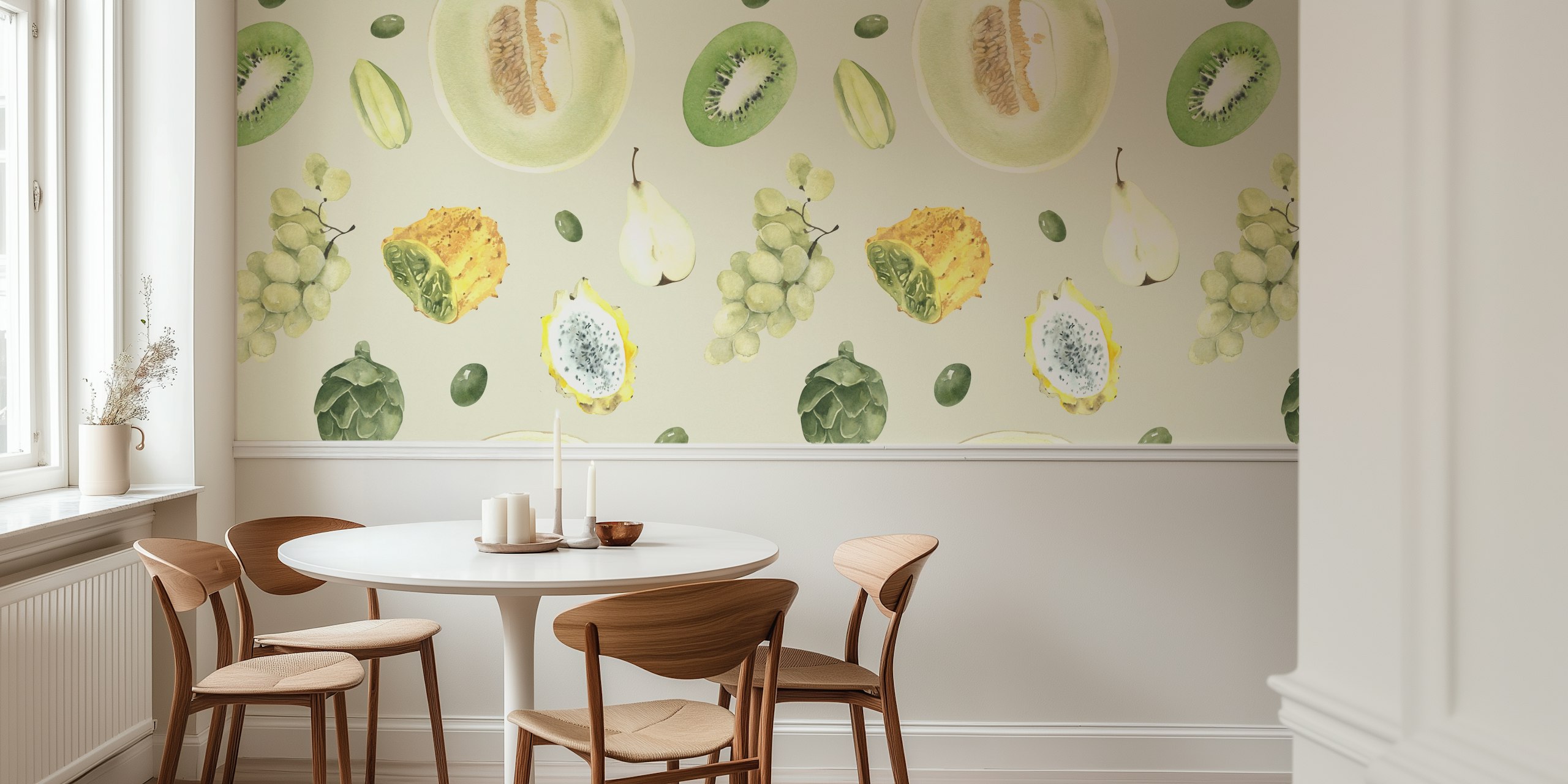 Green fruit mix seamless pattern wallpaper