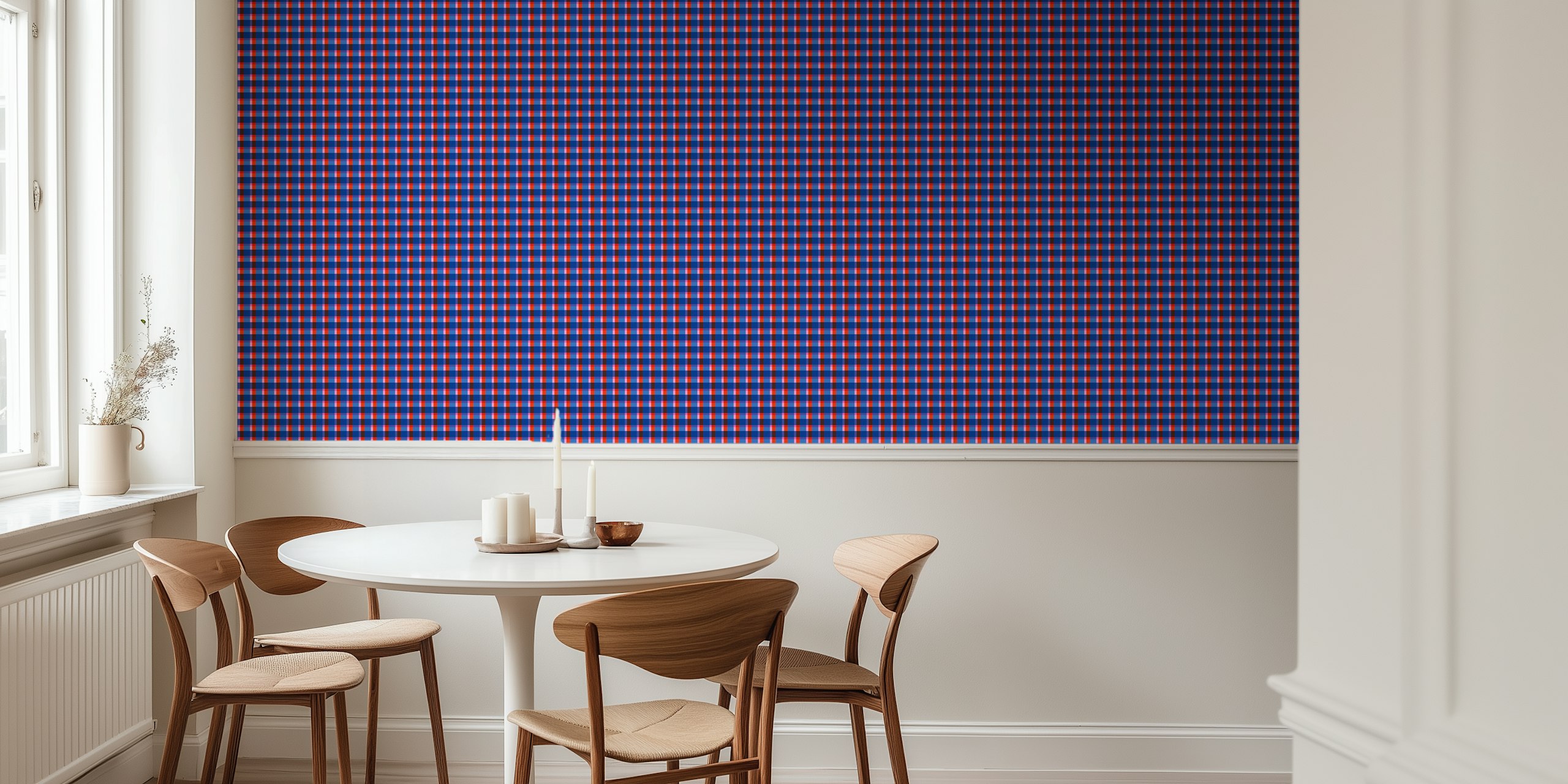 Bold plaid pattern in red and blue colors wallpaper
