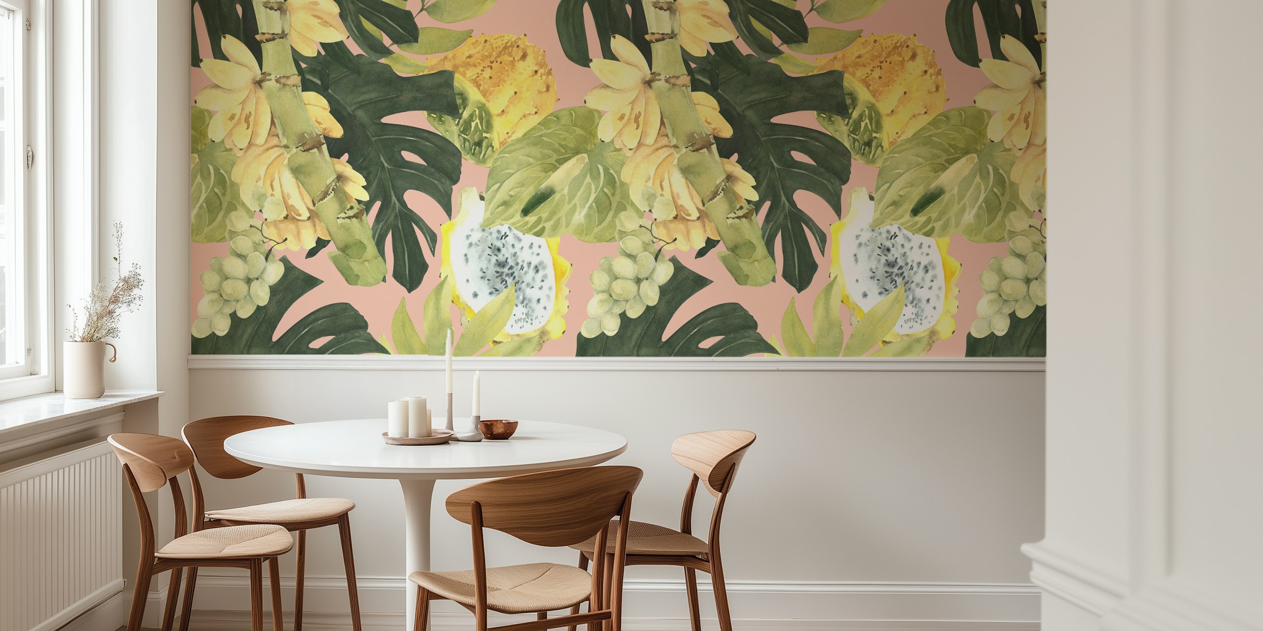 Vibrant Fruit & Palm Leaves Design tapet